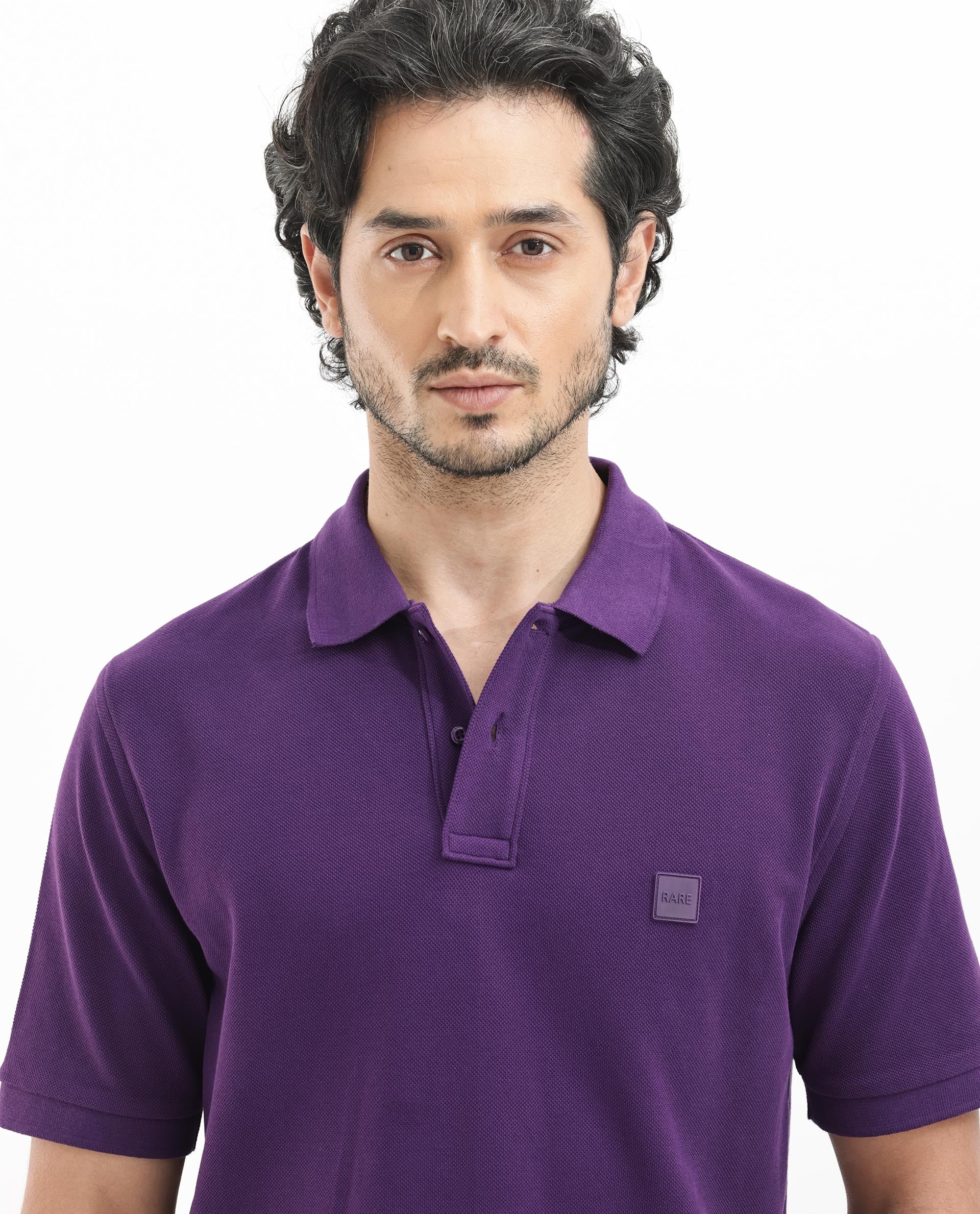 Rare Rabbit Mens Pare Dark Purple Short Sleeve Solid Polo T-Shirt