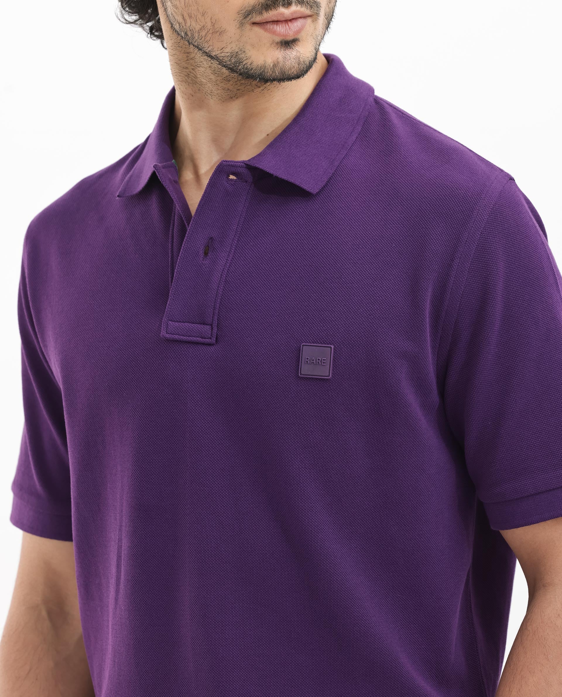 Rare Rabbit Mens Pare Dark Purple Short Sleeve Solid Polo T-Shirt