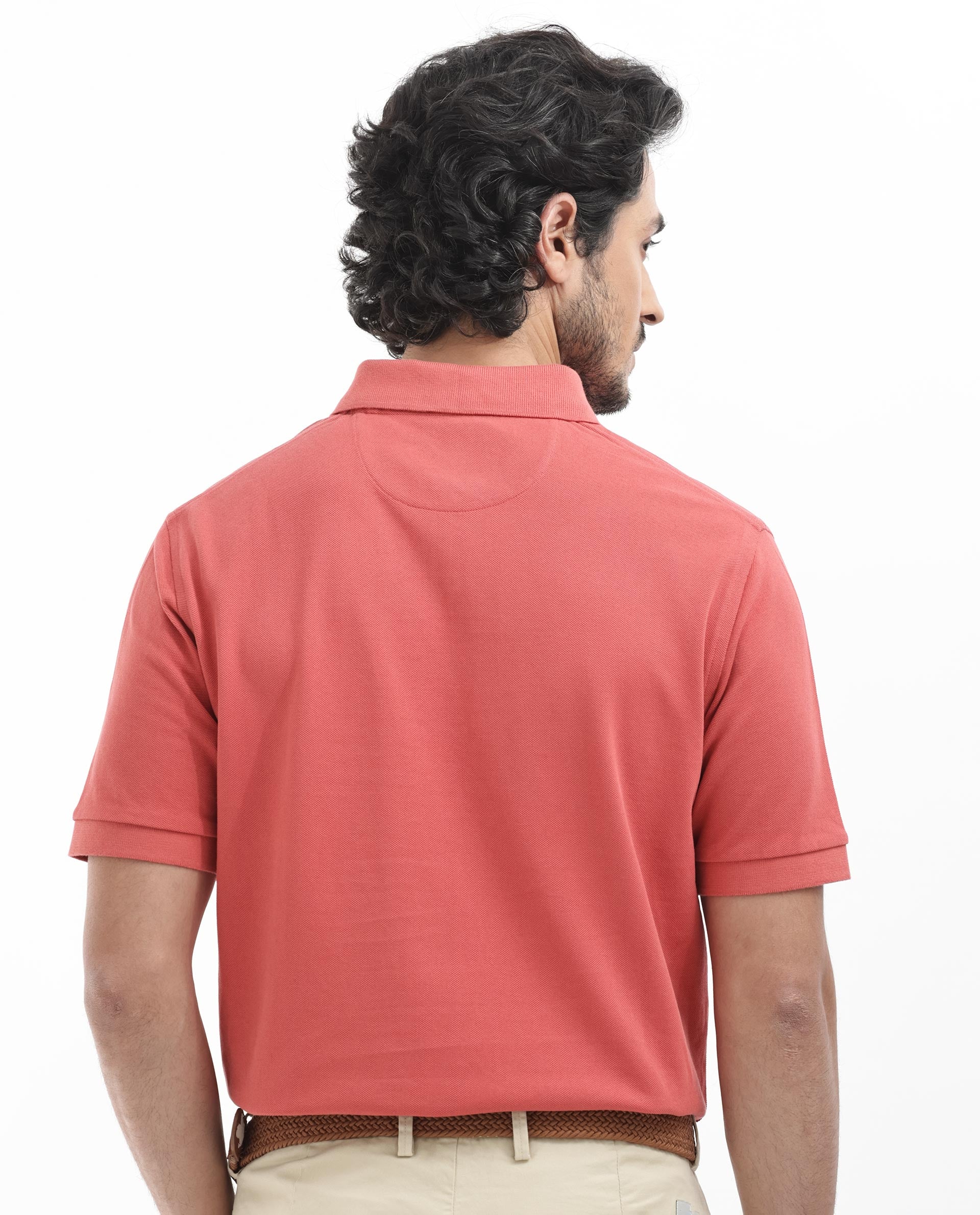 Rare Rabbit Mens Paret-Bright Orange Short Sleeve Embroidered Logo Solid Polo T-Shirt