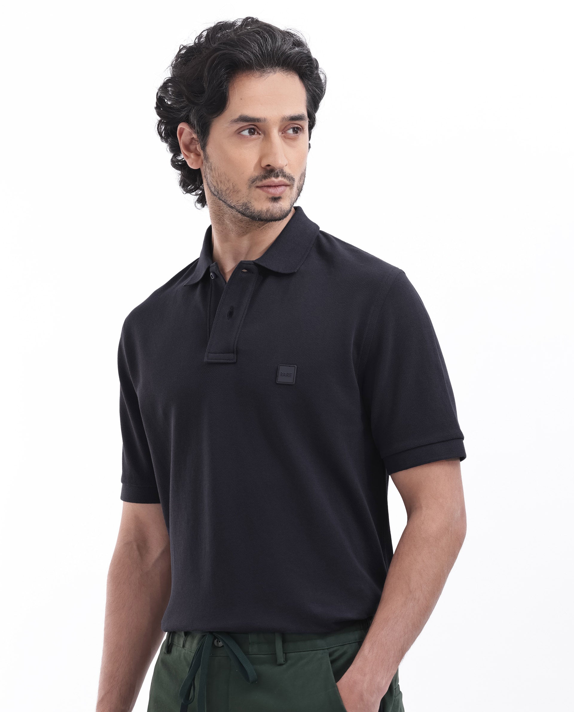 Rare Rabbit Mens Pare Dark Navy Short Sleeve Solid Polo T-Shirt