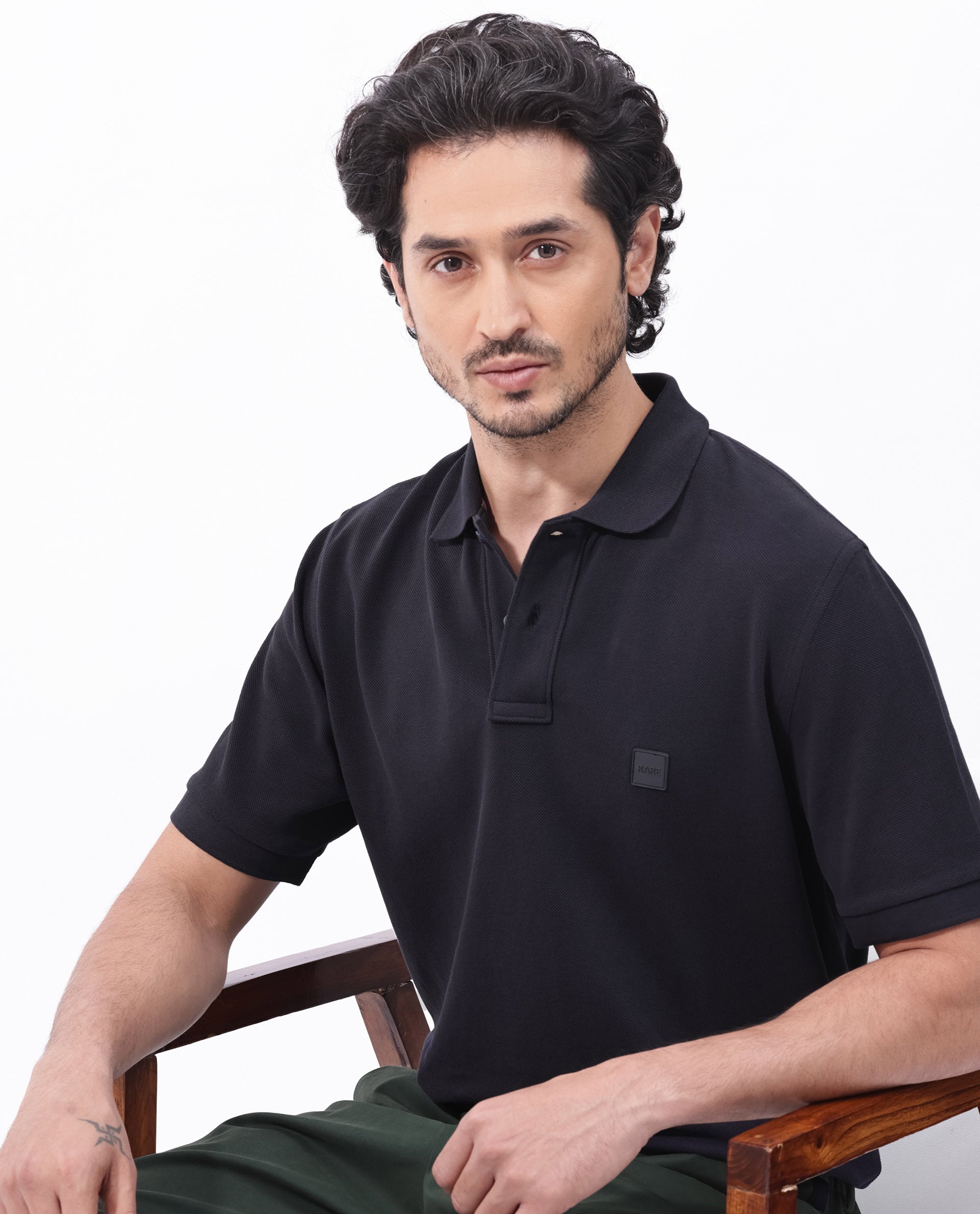 Rare Rabbit Mens Pare Dark Navy Short Sleeve Solid Polo T-Shirt