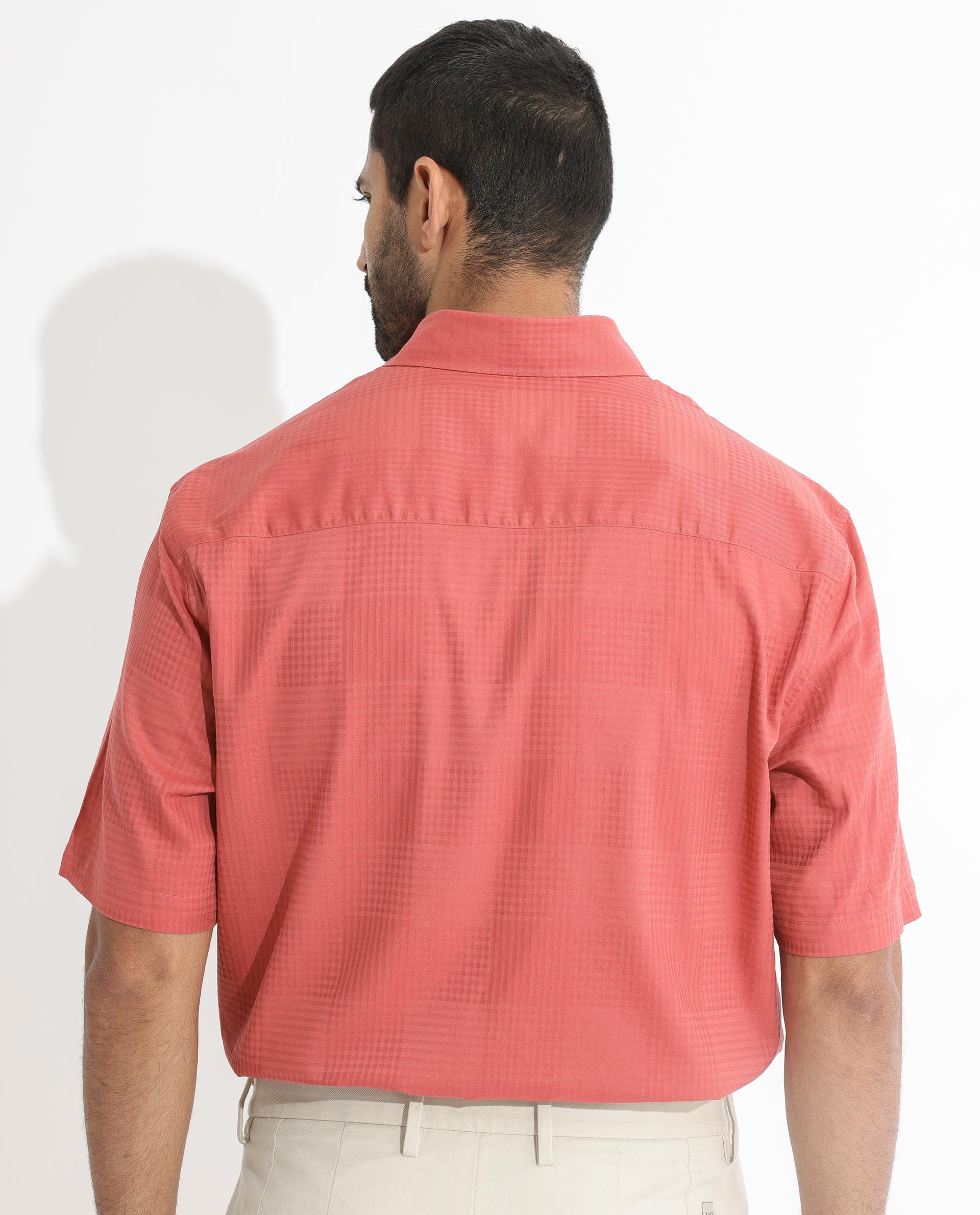 Rare Rabbit Men's Pied Rust Cotton Lyocell Fabric Half Sleeves Gingham Checks Shirt