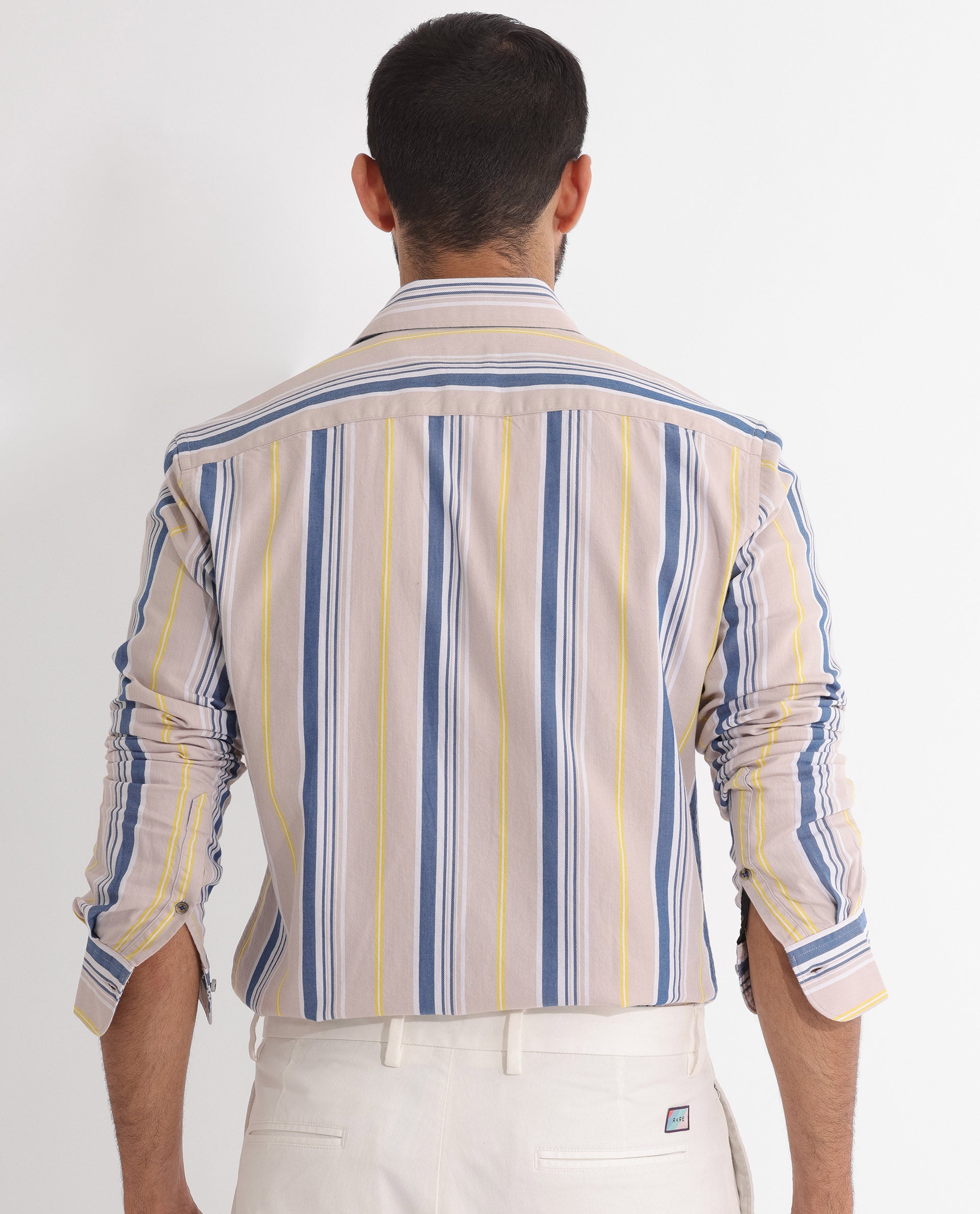 Rare Rabbit Men's Purit Dusky Brown Cotton Fabric Full Sleeves Striped Shirt