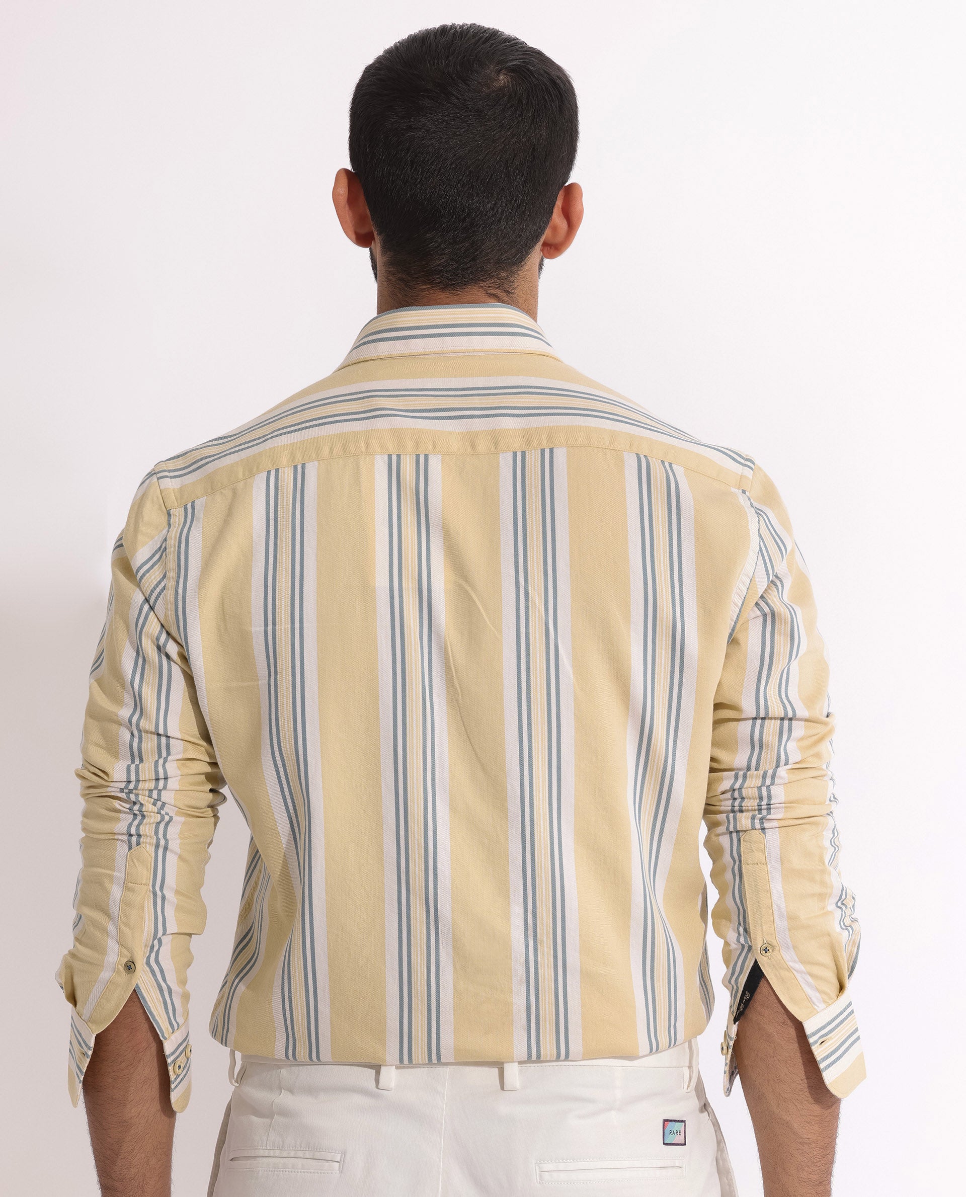Rare Rabbit Men's Purit Dusky Yellow Cotton Fabric Full Sleeves Striped Shirt
