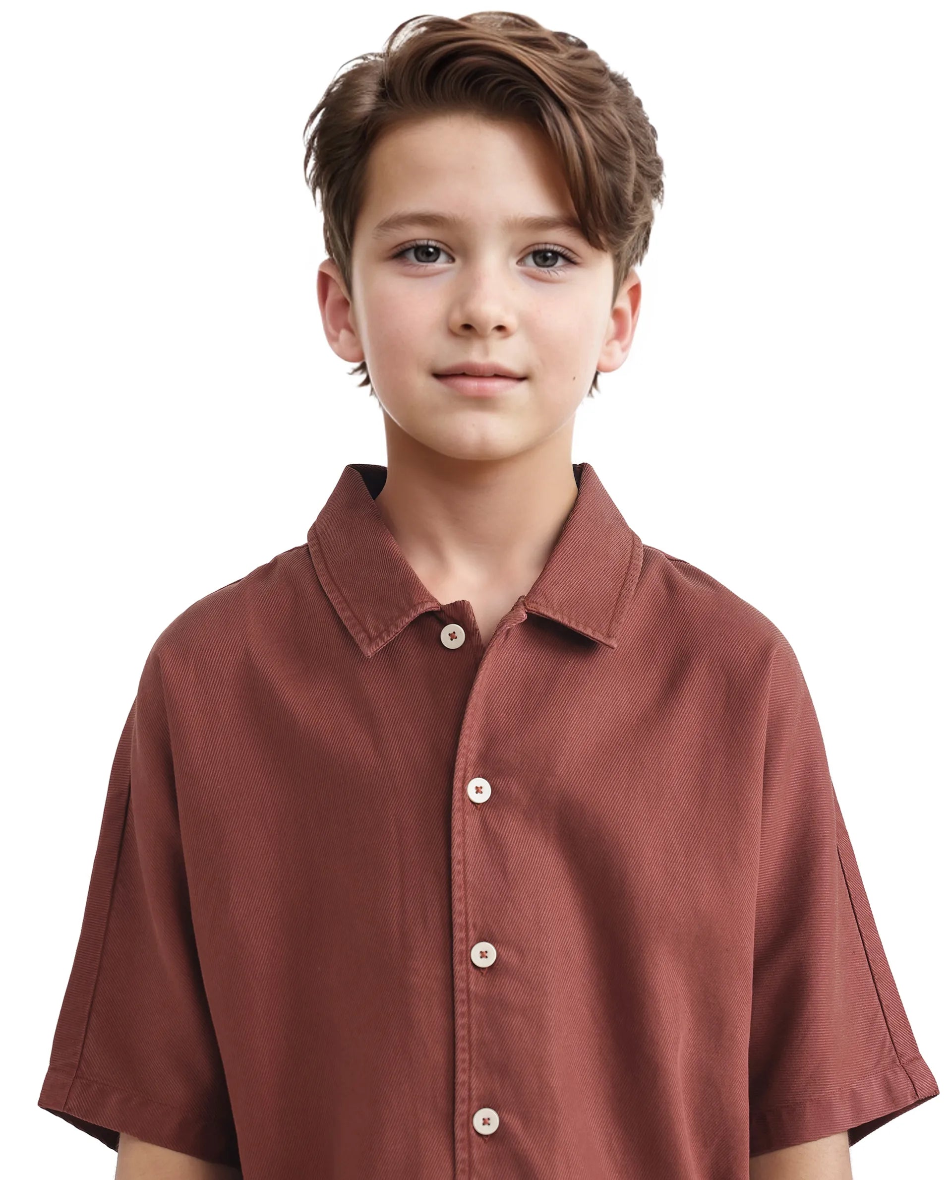 Rare Ones Kids Qirk Brown Cotton Blend Half Sleeve Solid Regular Shirt