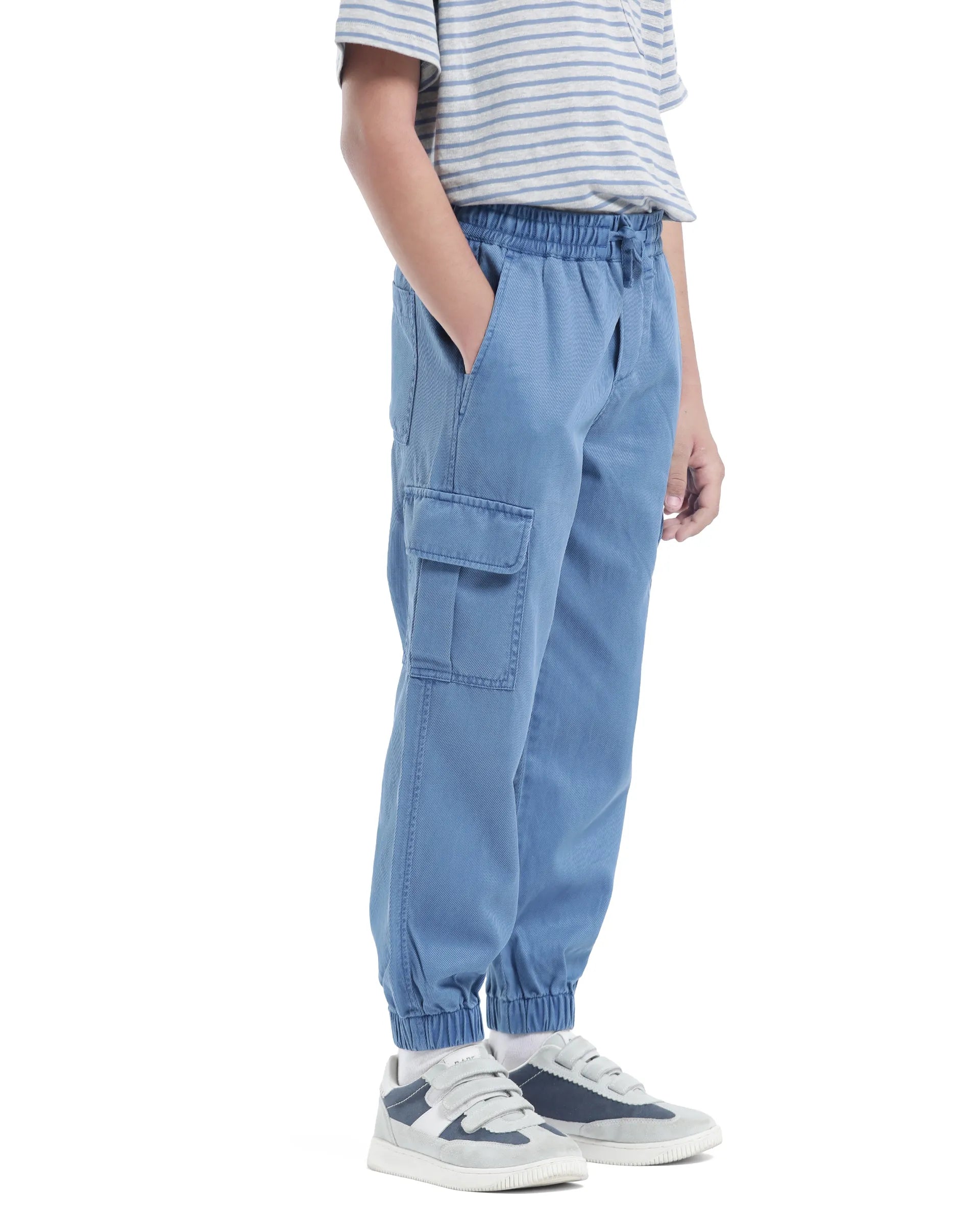 Rare Ones Kids Qirk-T Blue Cotton Blend Solid Drawstring Closure Regular Fit Trouser