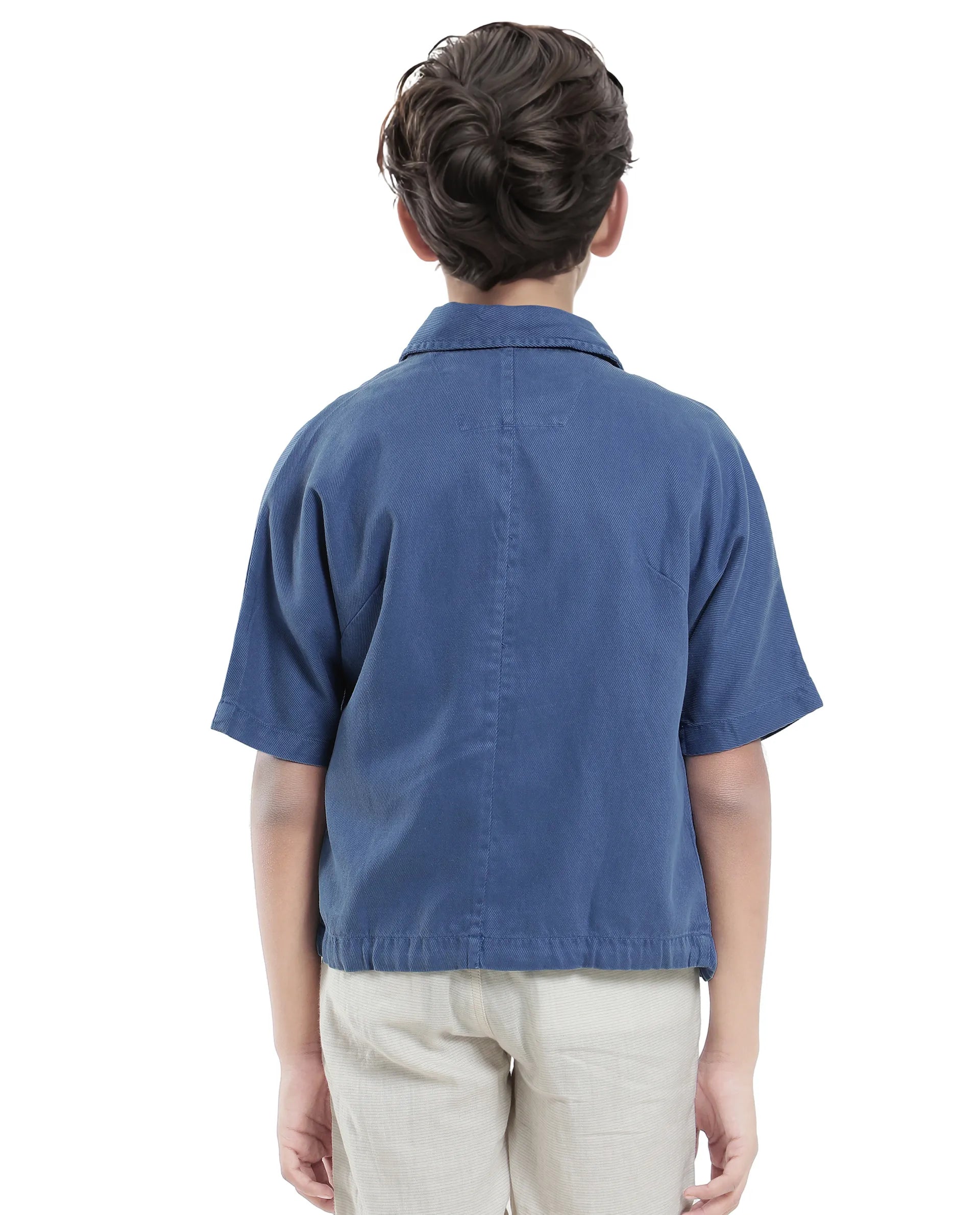 Rare Ones Kids Qirk Blue Cotton Blend Short Sleeve Solid Regular Shirt