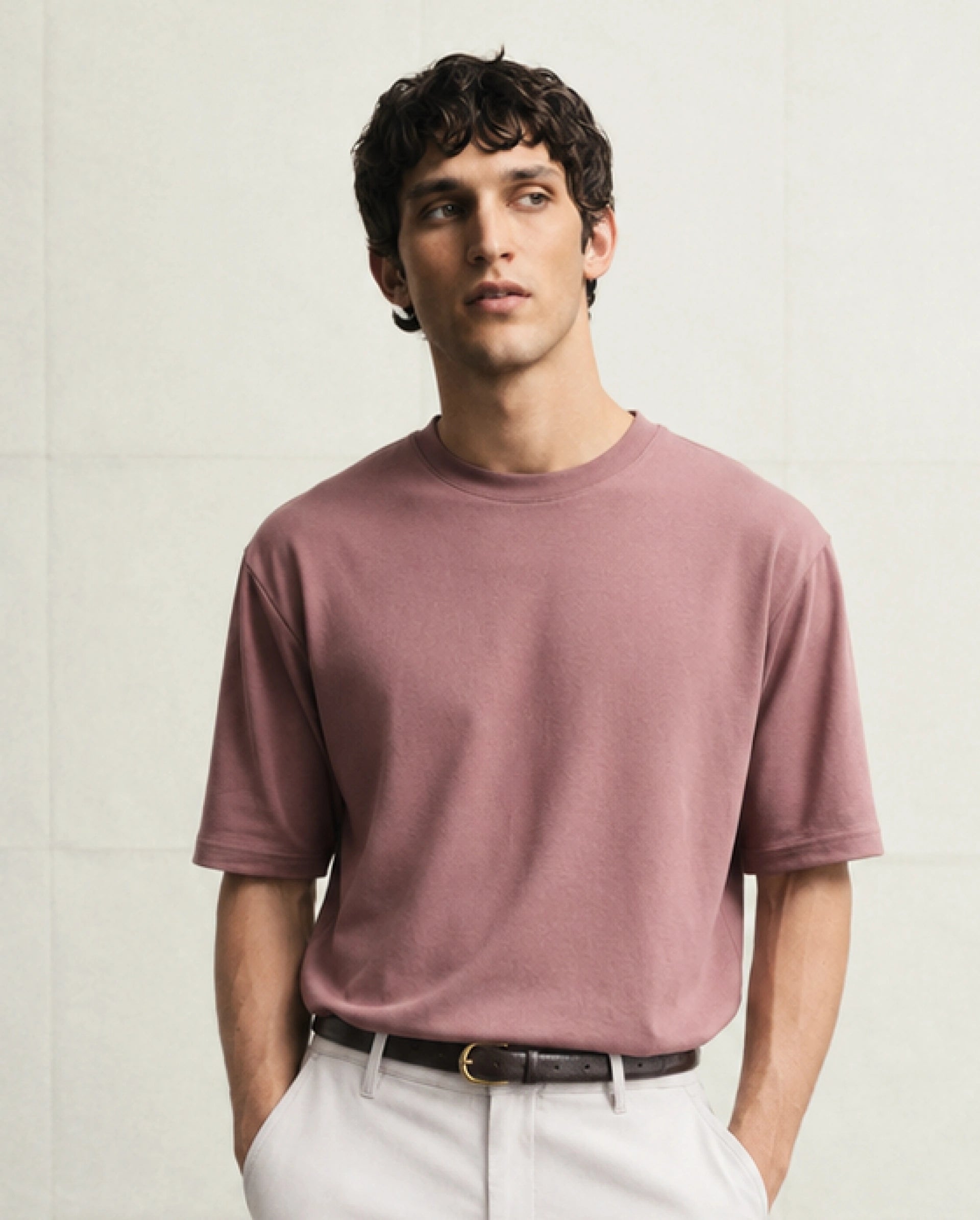 Rare Rabbit Men's Qlo-A26 Dusky Brown Cotton Blend Crew Neck Qlo Plain T-Shirt