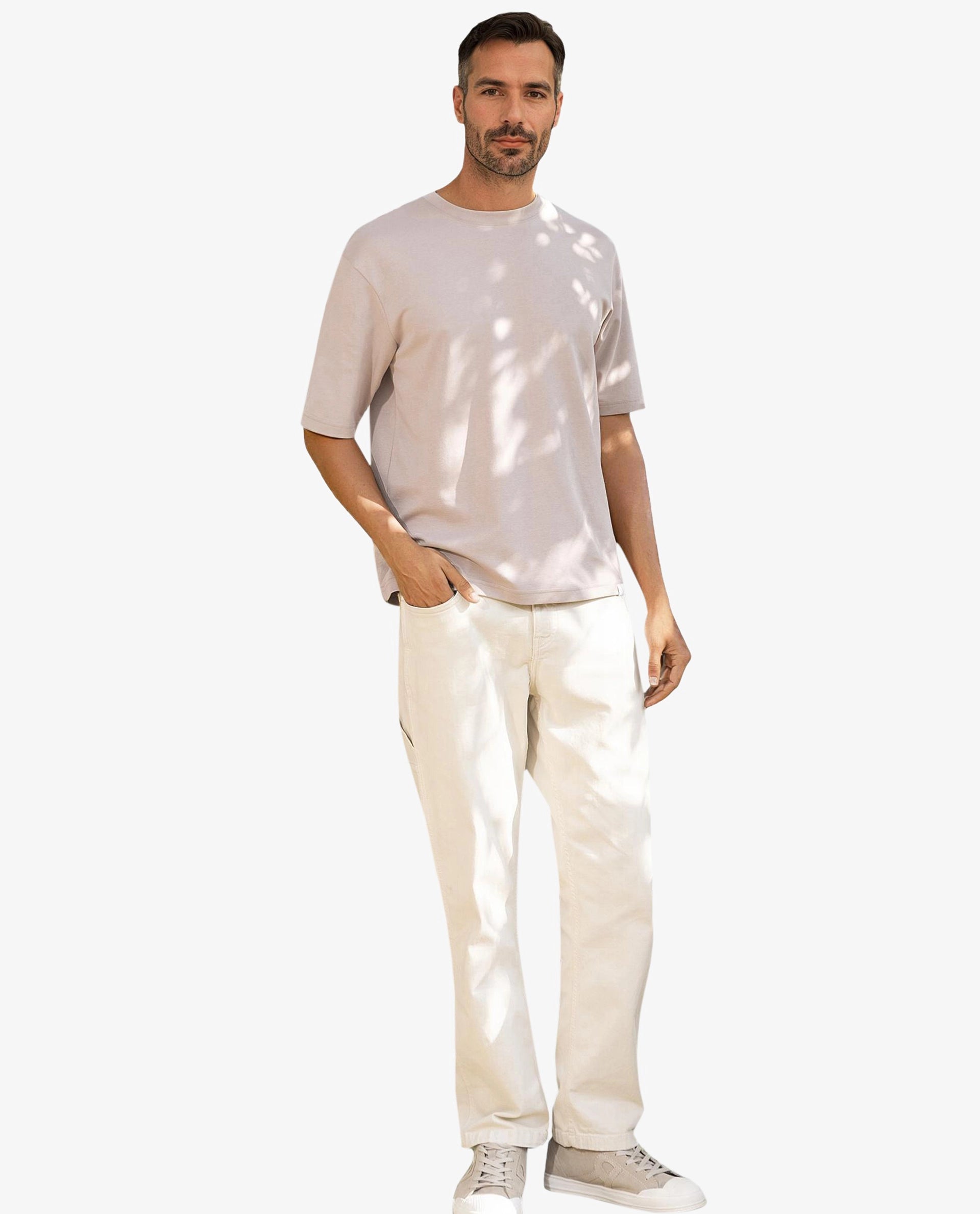 Rare Rabbit Men's Qlo Dusky Pink Cotton Polyester Fabric Short Sleeve Crew Neck Oversized Fit Solid T-Shirt