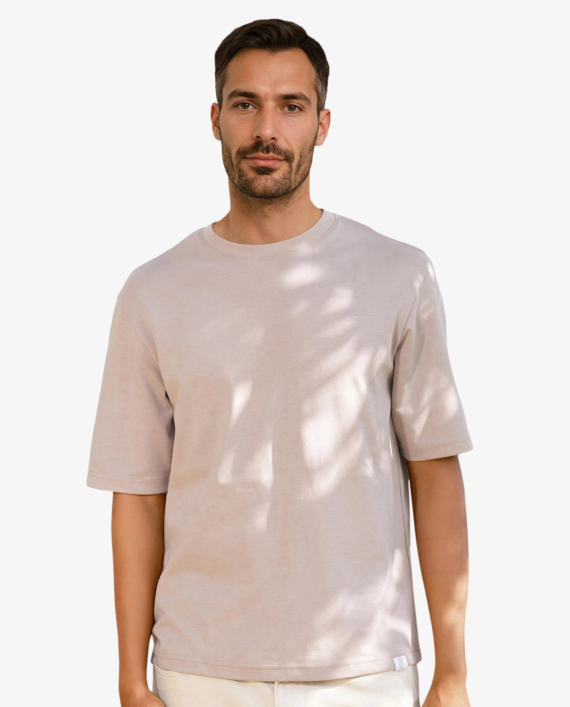 Rare Rabbit Men's Qlo Dusky Pink Cotton Polyester Fabric Short Sleeve Crew Neck Oversized Fit Solid T-Shirt