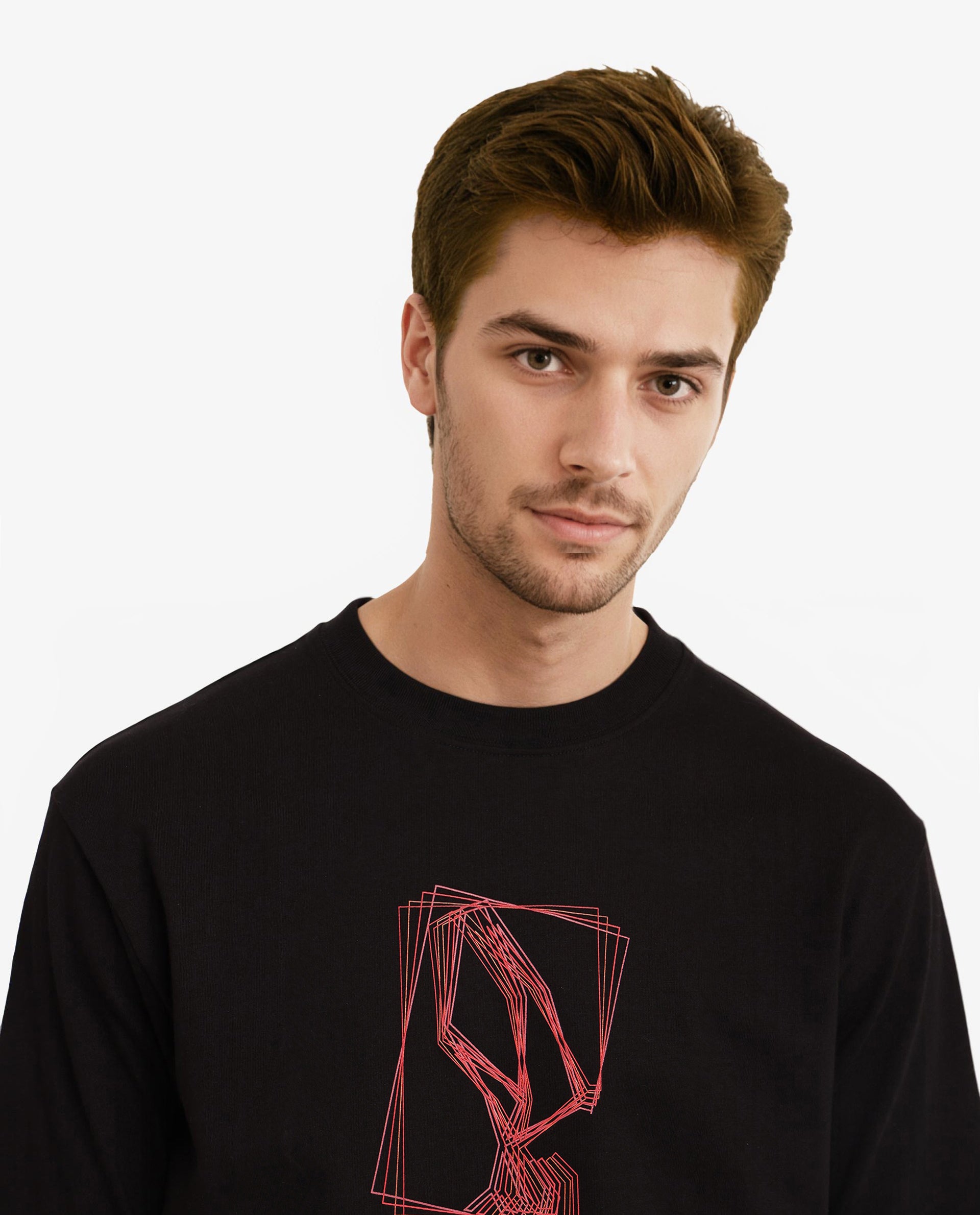 Rare Rabbit Men Que Black Cotton Fabric Short Sleeve Crew Neck Oversized Fit Graphic Logo Print T-Shirt