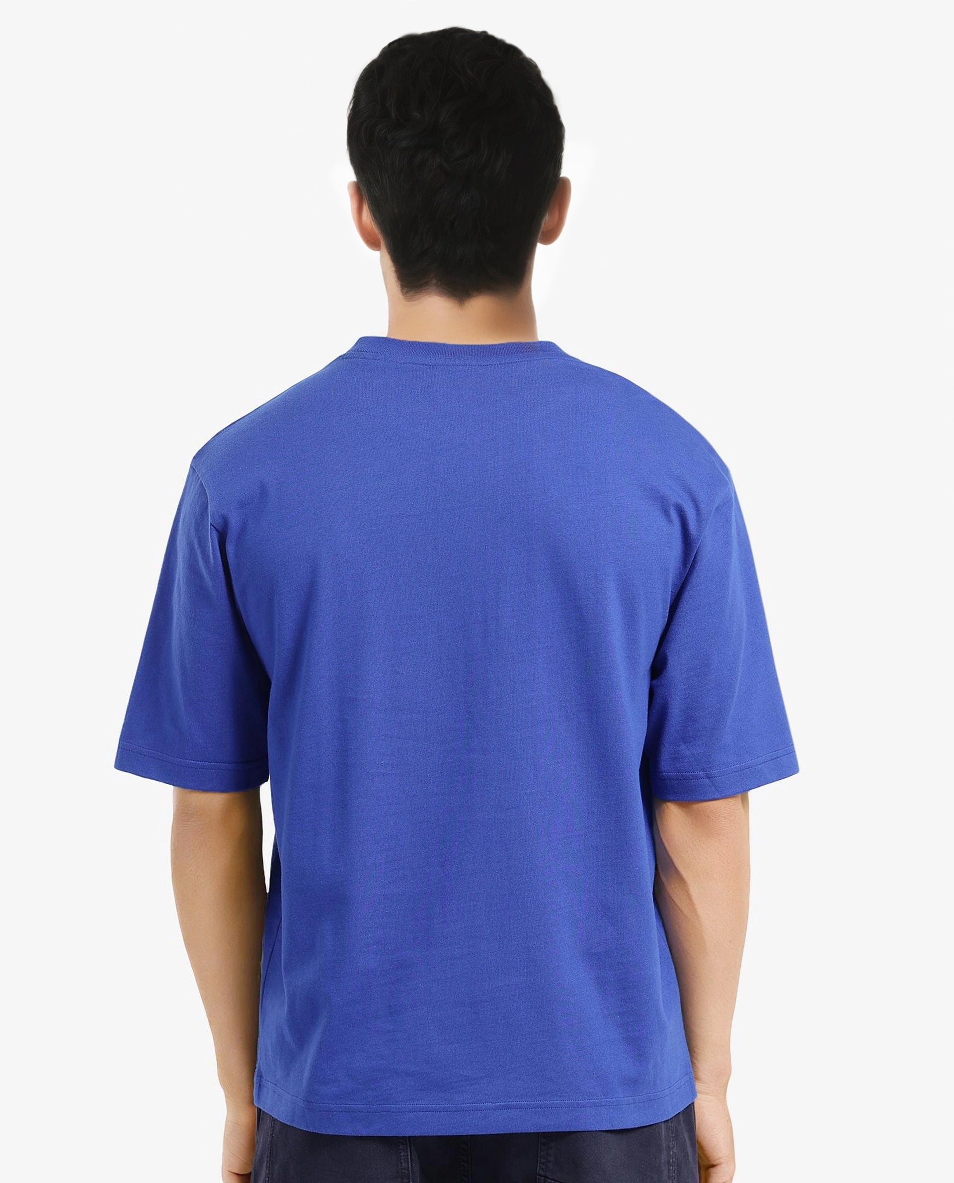 Rare Rabbit Men Que Blue Short Sleeve Crew Neck Boxy Fit Graphic Print T-Shirt