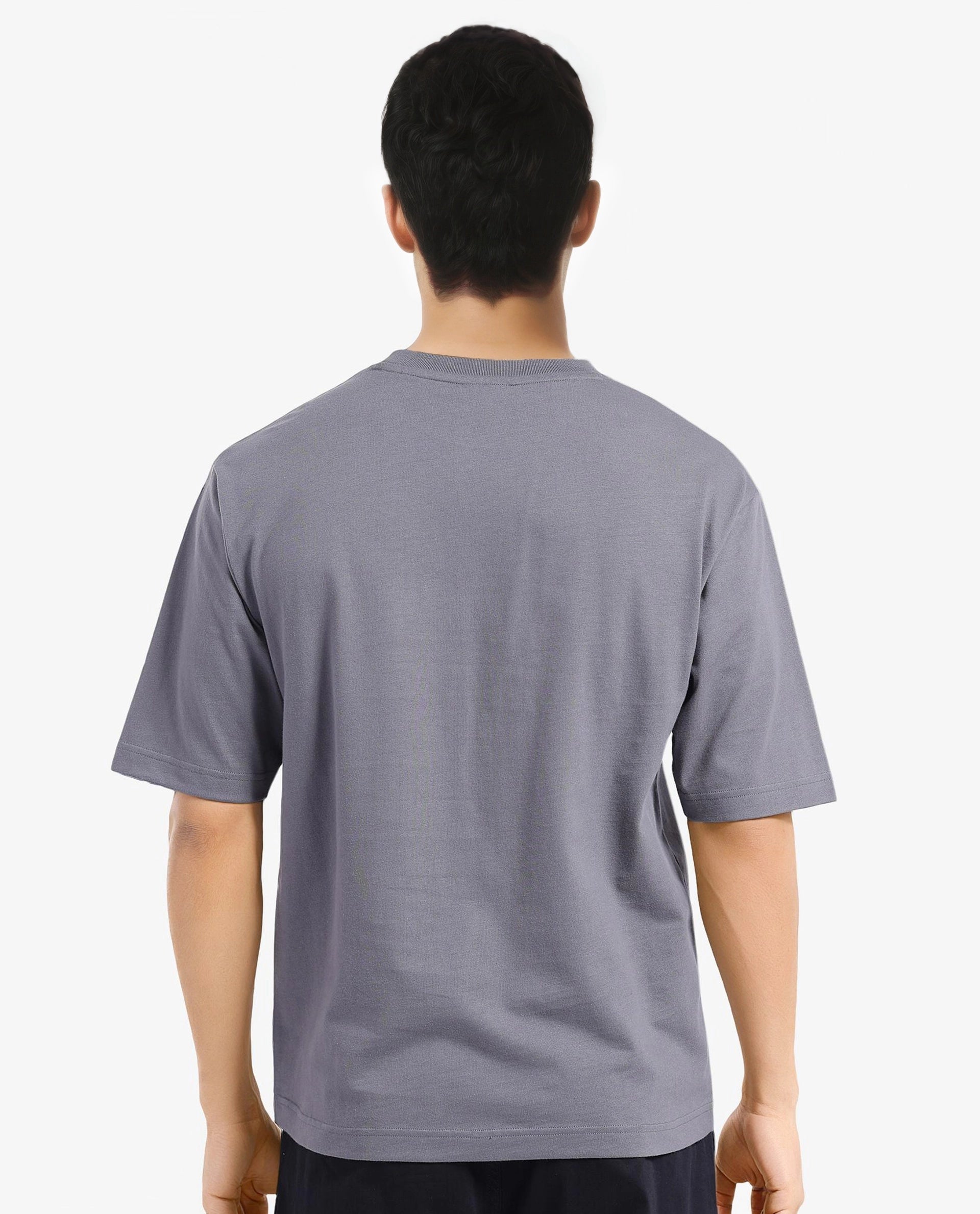 Rare Rabbit Men Que Grey Short Sleeve Crew Neck Boxy Fit Graphic Print T-Shirt