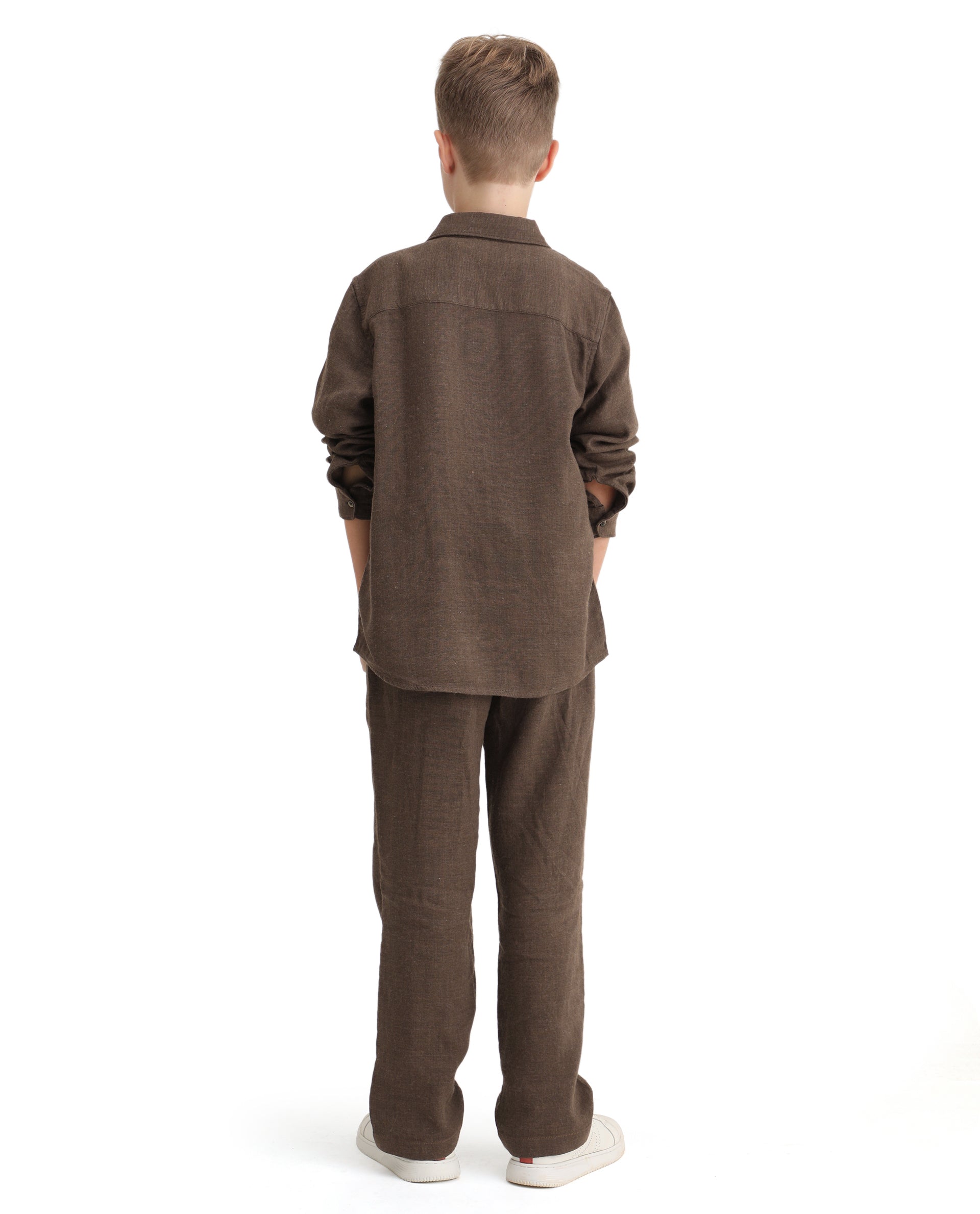 Rare Ones Kids Quen-B Brown Cotton Blend Solid Button Closure Regular Fit Trouser