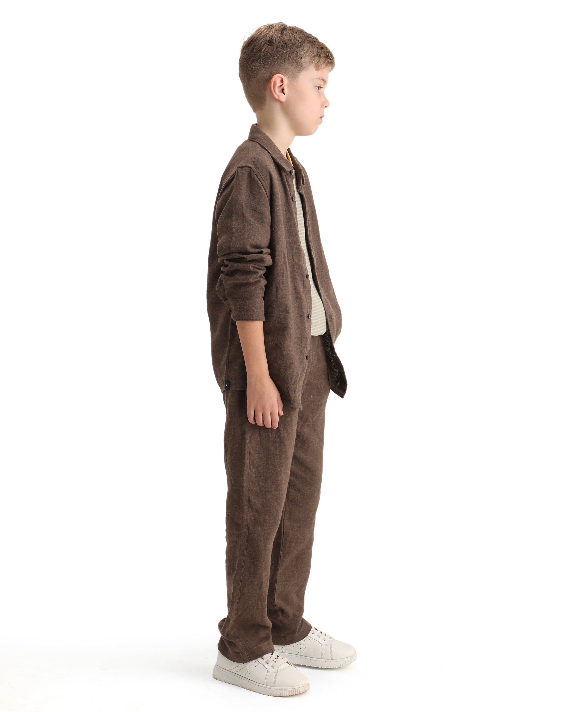 Rare Ones Kids Quen-B Brown Cotton Blend Solid Button Closure Regular Fit Trouser