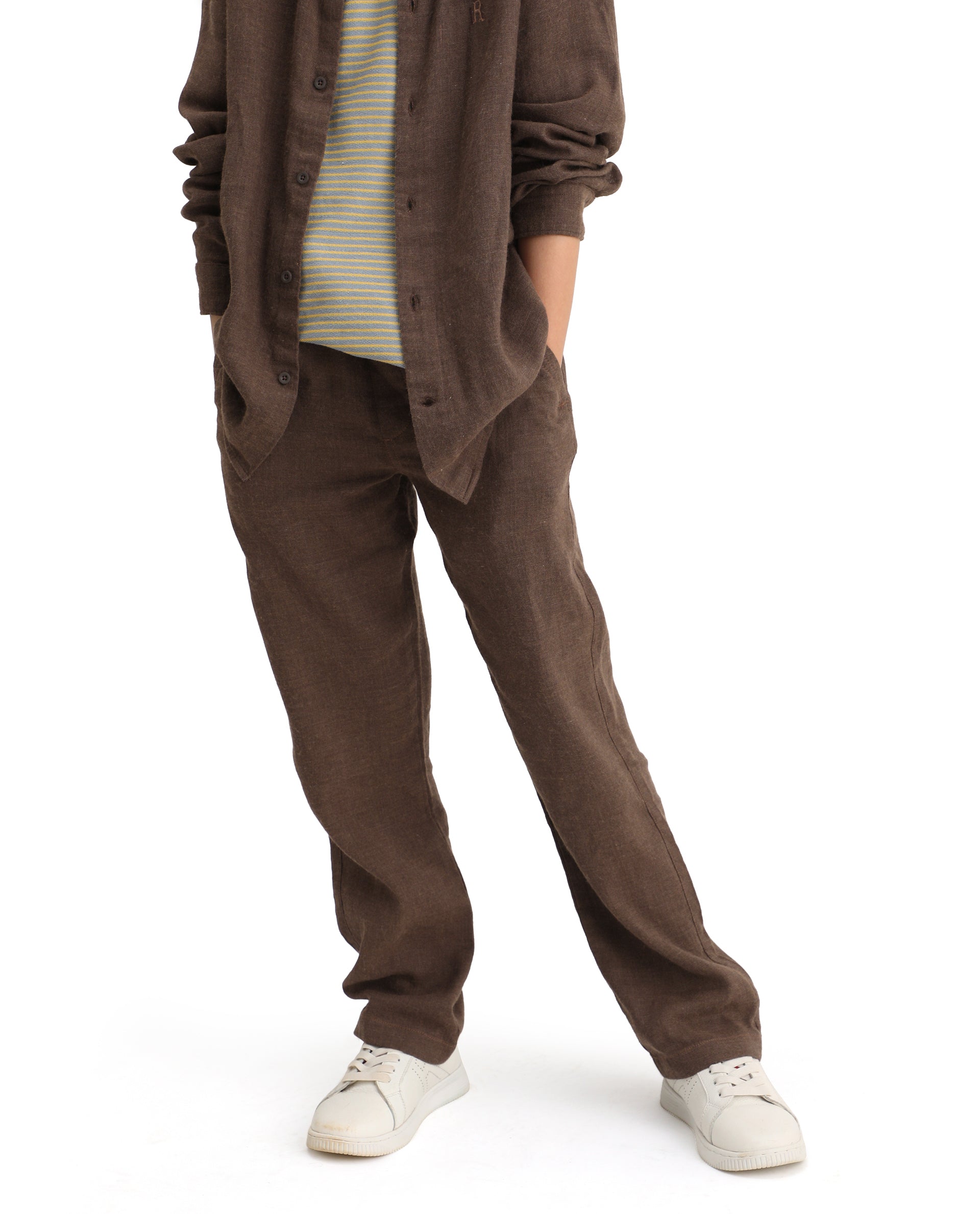 Rare Ones Kids Quen-B Brown Cotton Blend Solid Button Closure Regular Fit Trouser