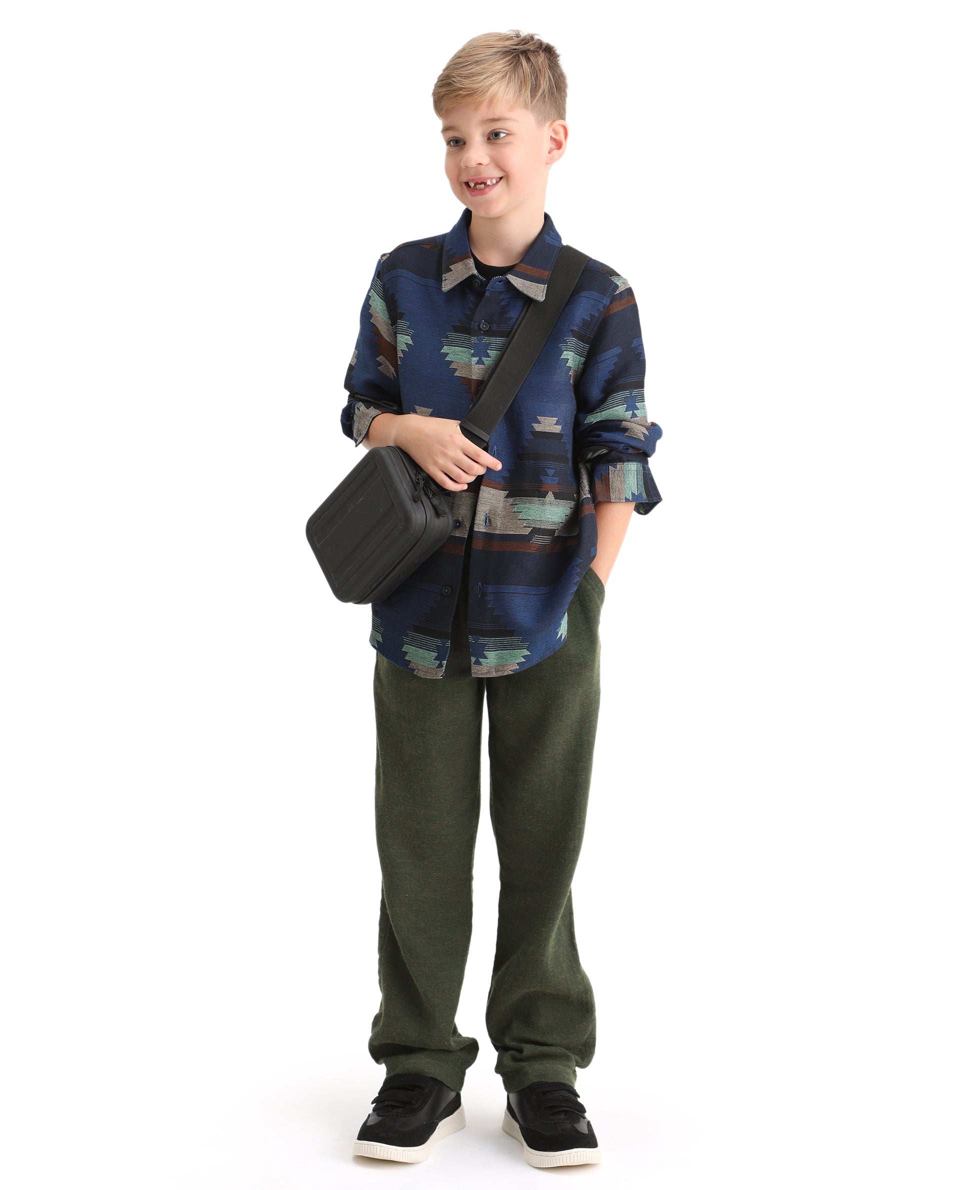 Rare Ones Kids Quen-B Green Cotton Blend Solid Button Closure Regular Fit Trouser