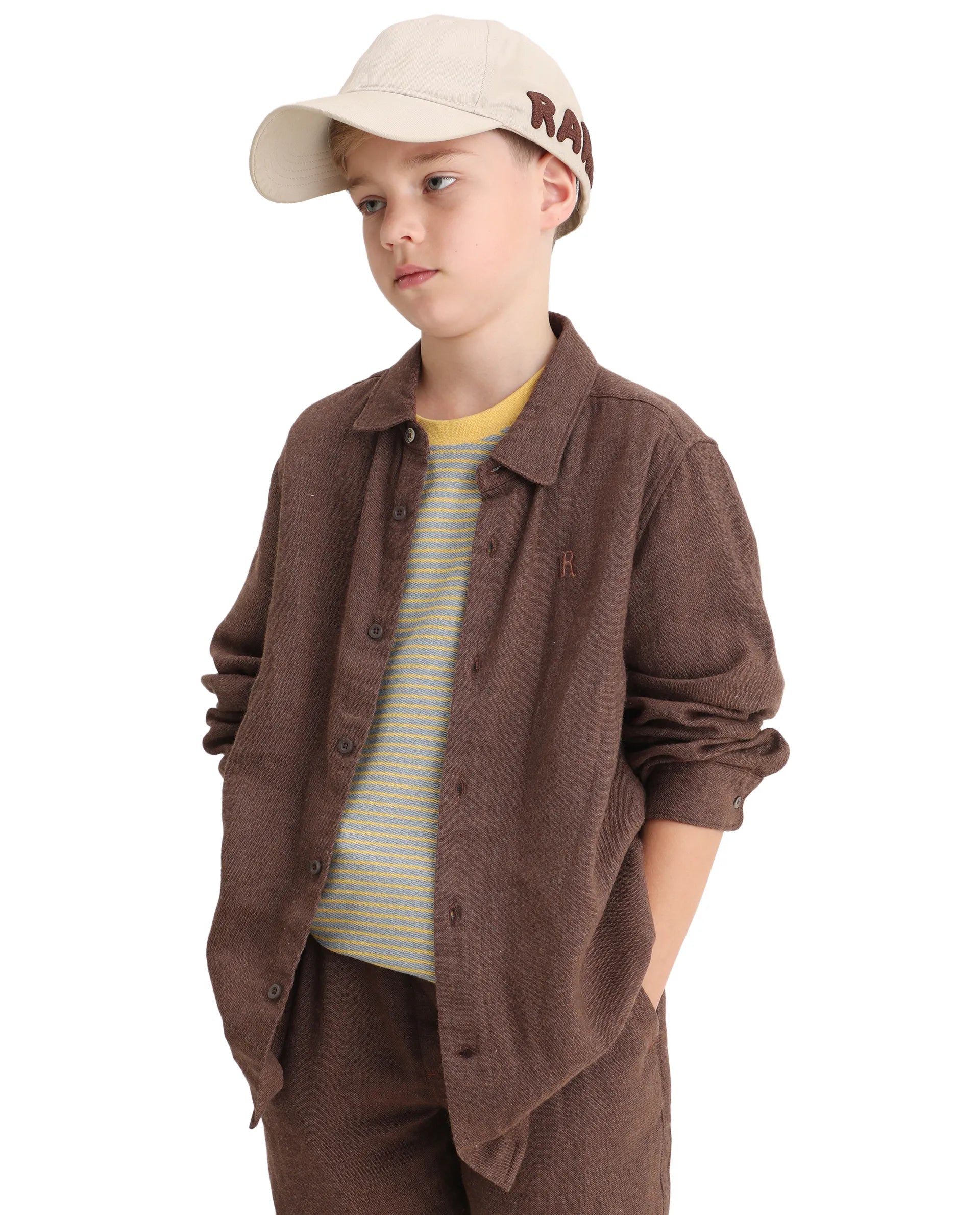 Rare Ones Kids Quen-S Brown Cotton Blend Plain Button Closure Regular Fit Shirt