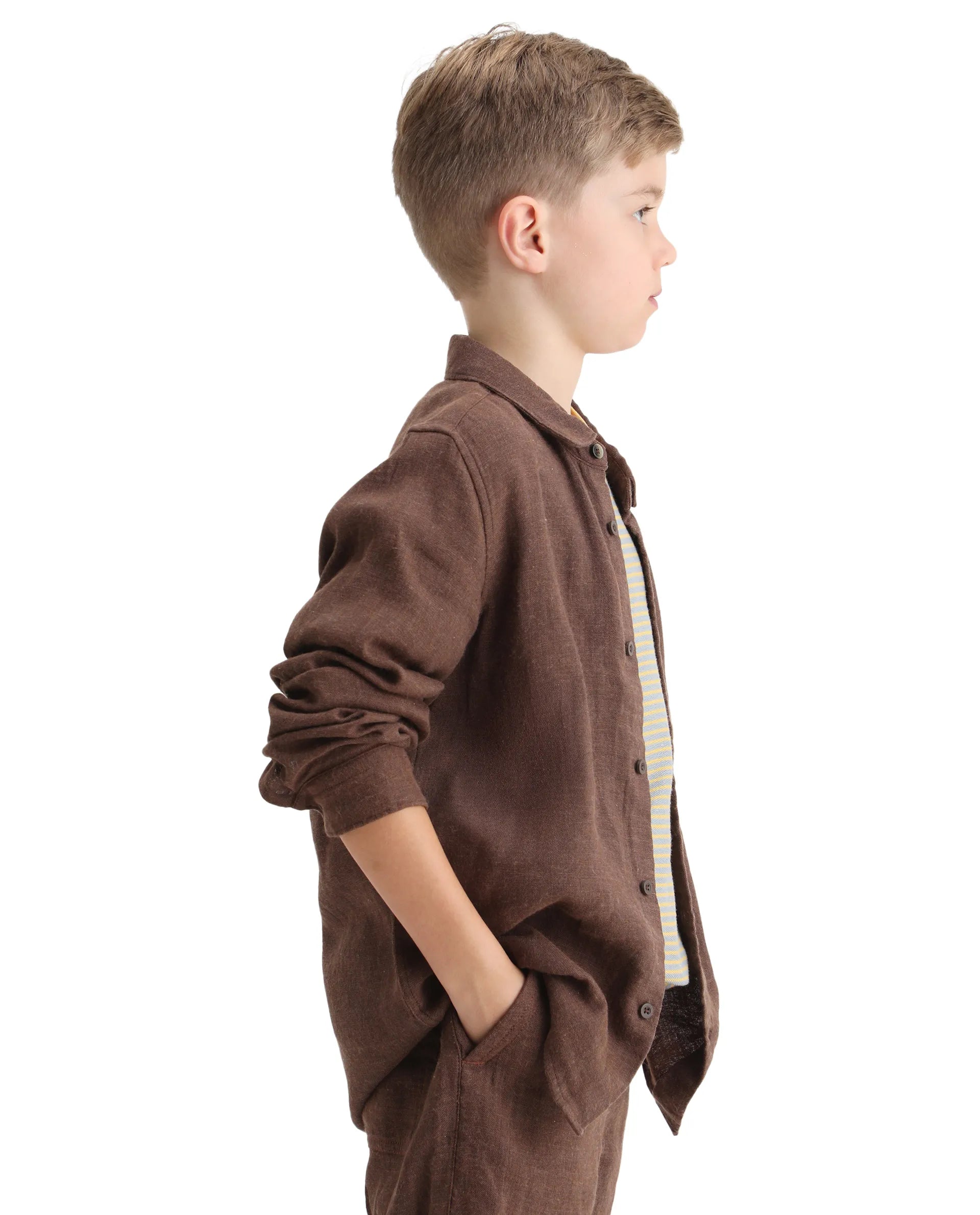 Rare Ones Kids Quen-S Brown Cotton Blend Plain Button Closure Regular Fit Shirt