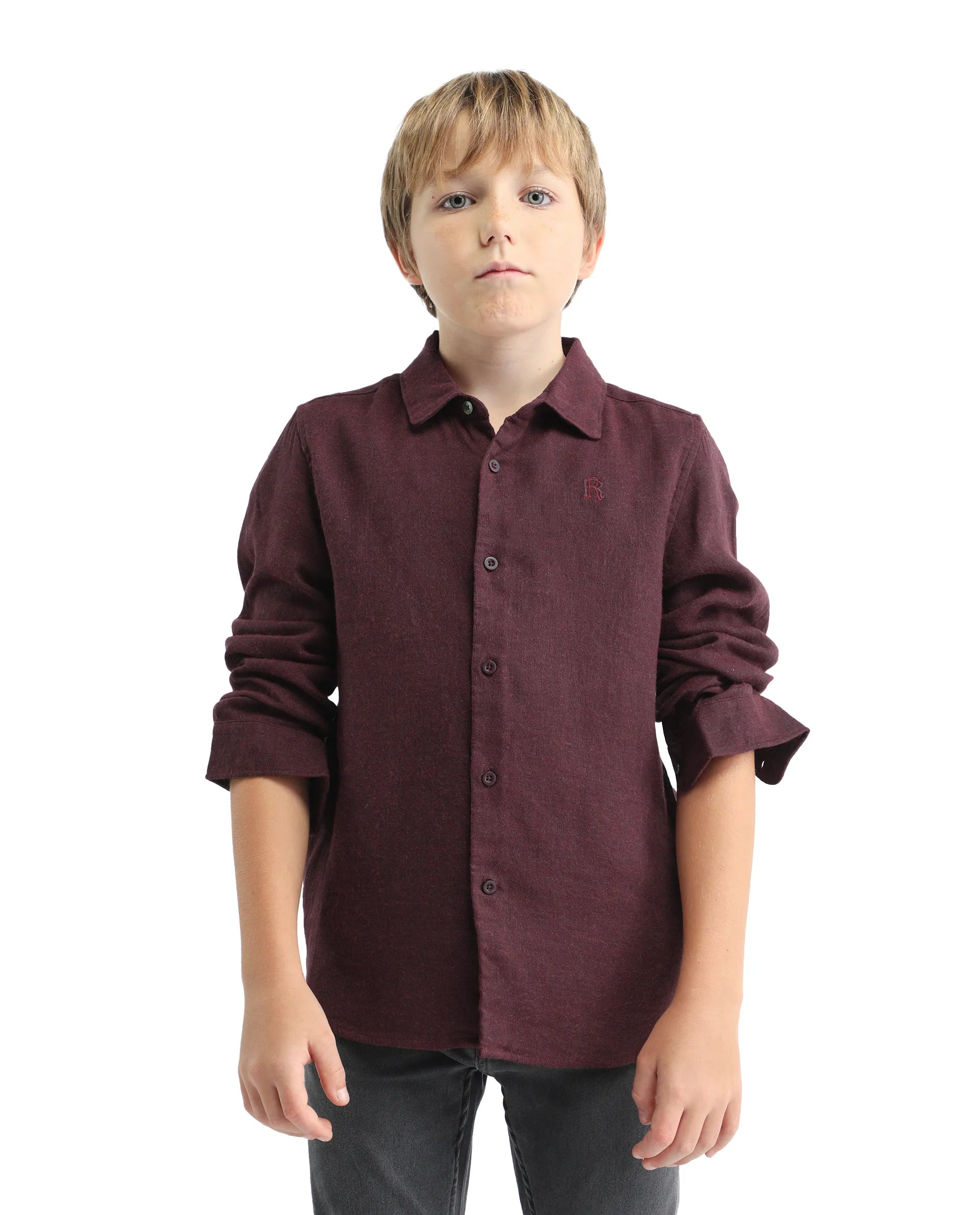 Rare Ones Kids Quen-S Red Cotton Blend Solid Button Closure Regular Fit Shirt