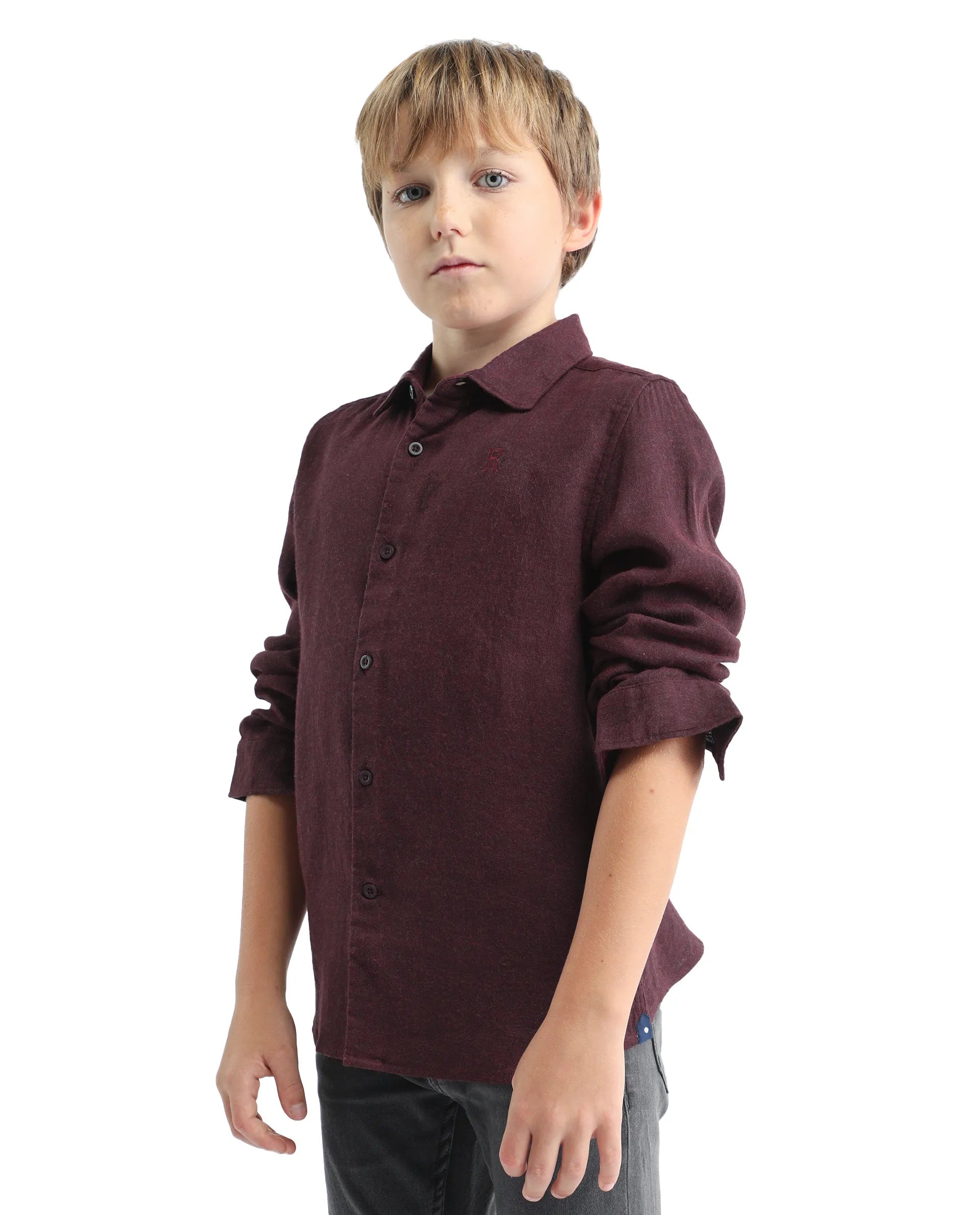 Rare Ones Kids Quen-S Red Cotton Blend Solid Button Closure Regular Fit Shirt