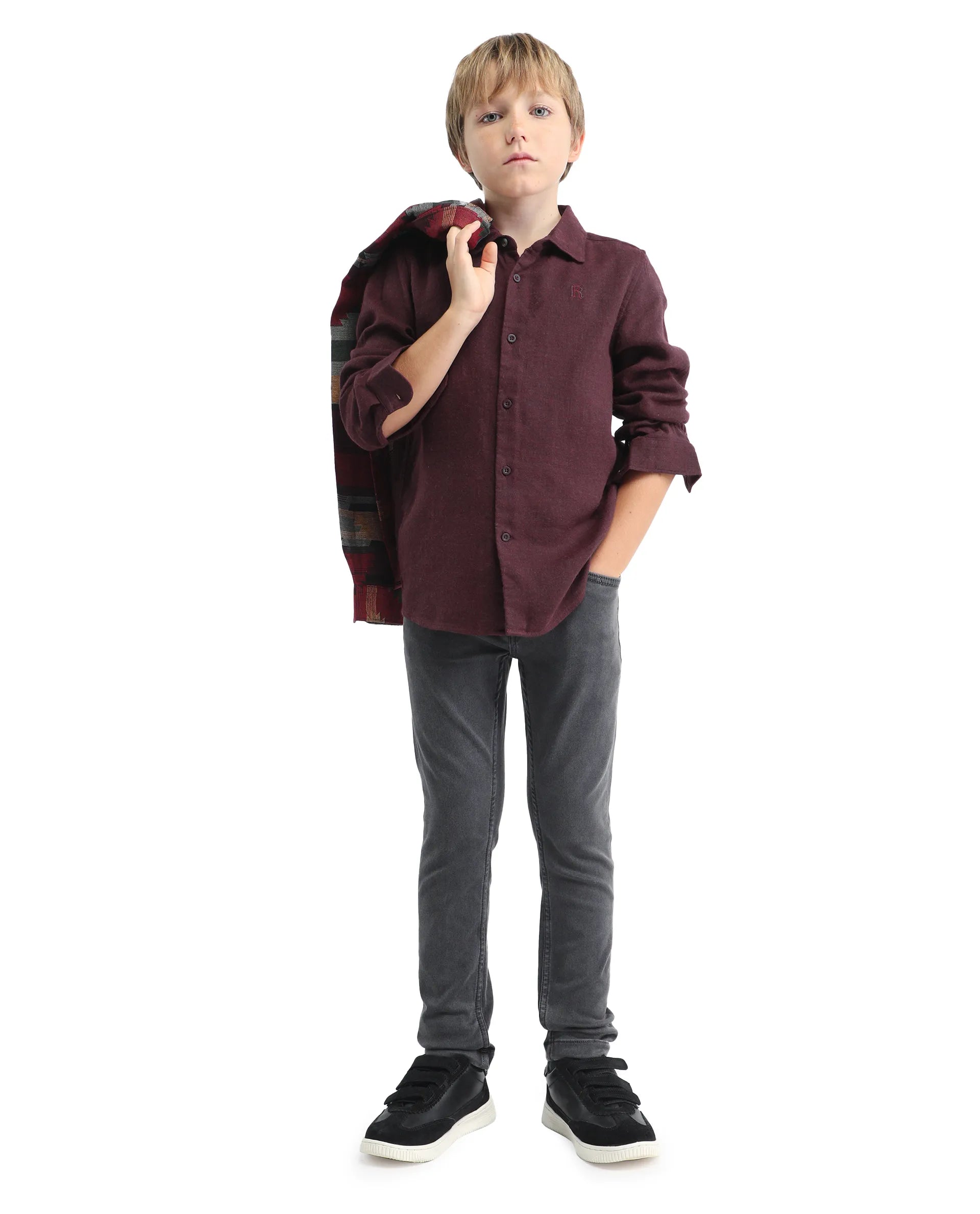 Rare Ones Kids Quen-S Red Cotton Blend Solid Button Closure Regular Fit Shirt