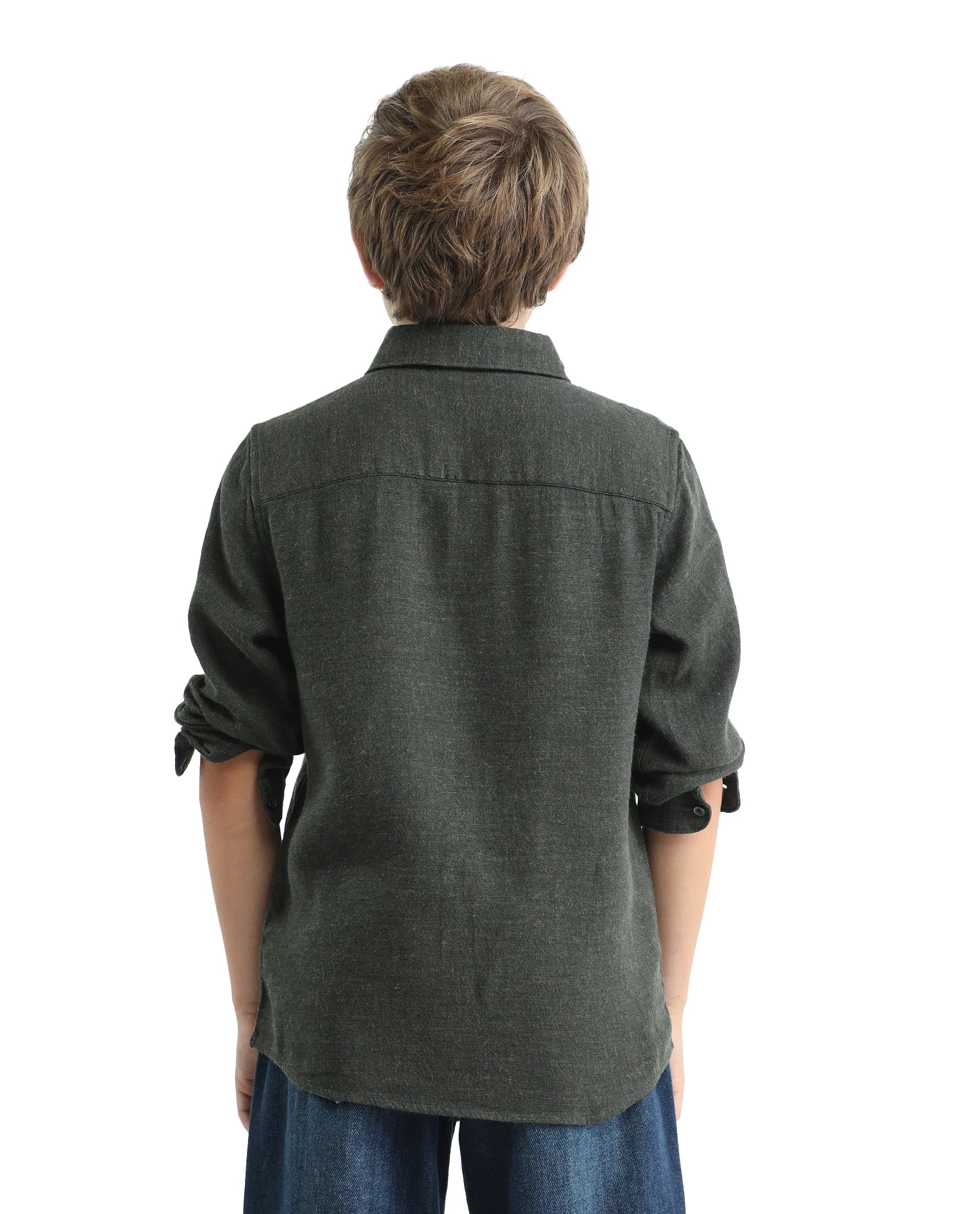 Rare Ones Kids Quen-S Green Cotton Blend Solid Button Closure Regular Fit Shirt