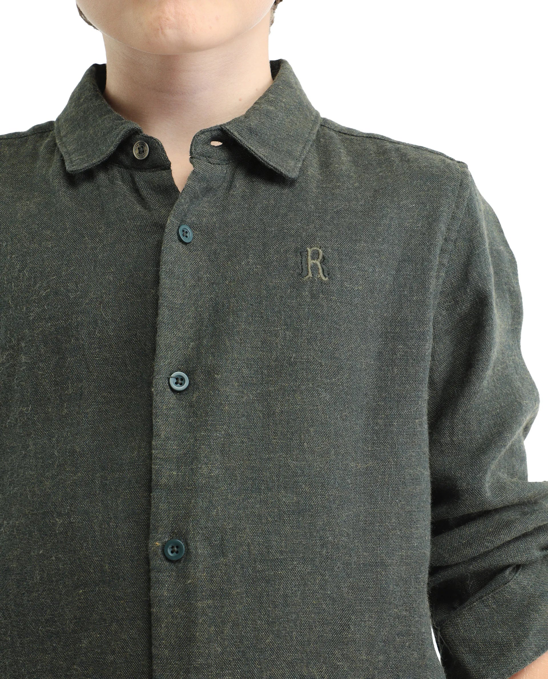Rare Ones Kids Quen-S Green Cotton Blend Solid Button Closure Regular Fit Shirt