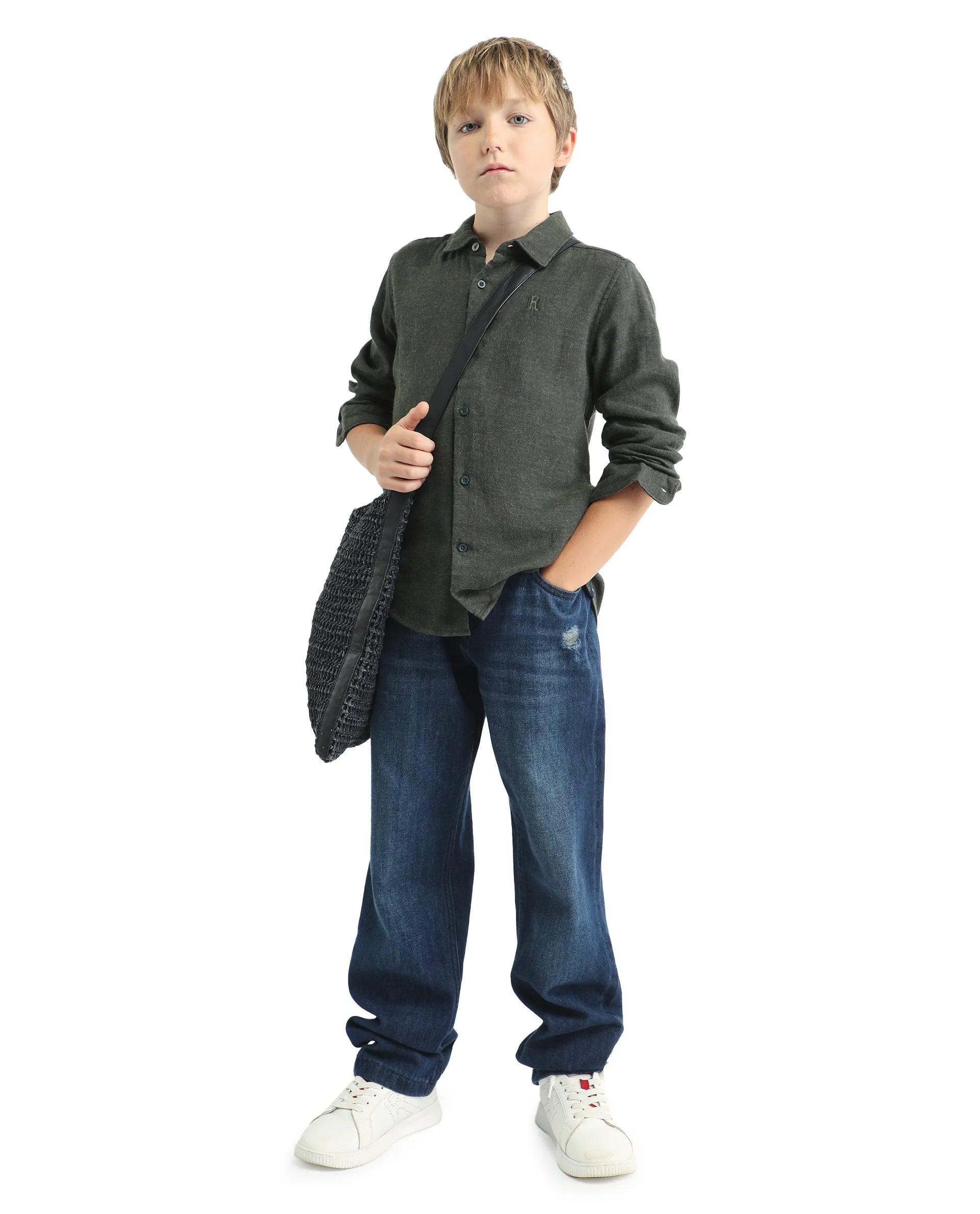 Rare Ones Kids Quen-S Green Cotton Blend Solid Button Closure Regular Fit Shirt