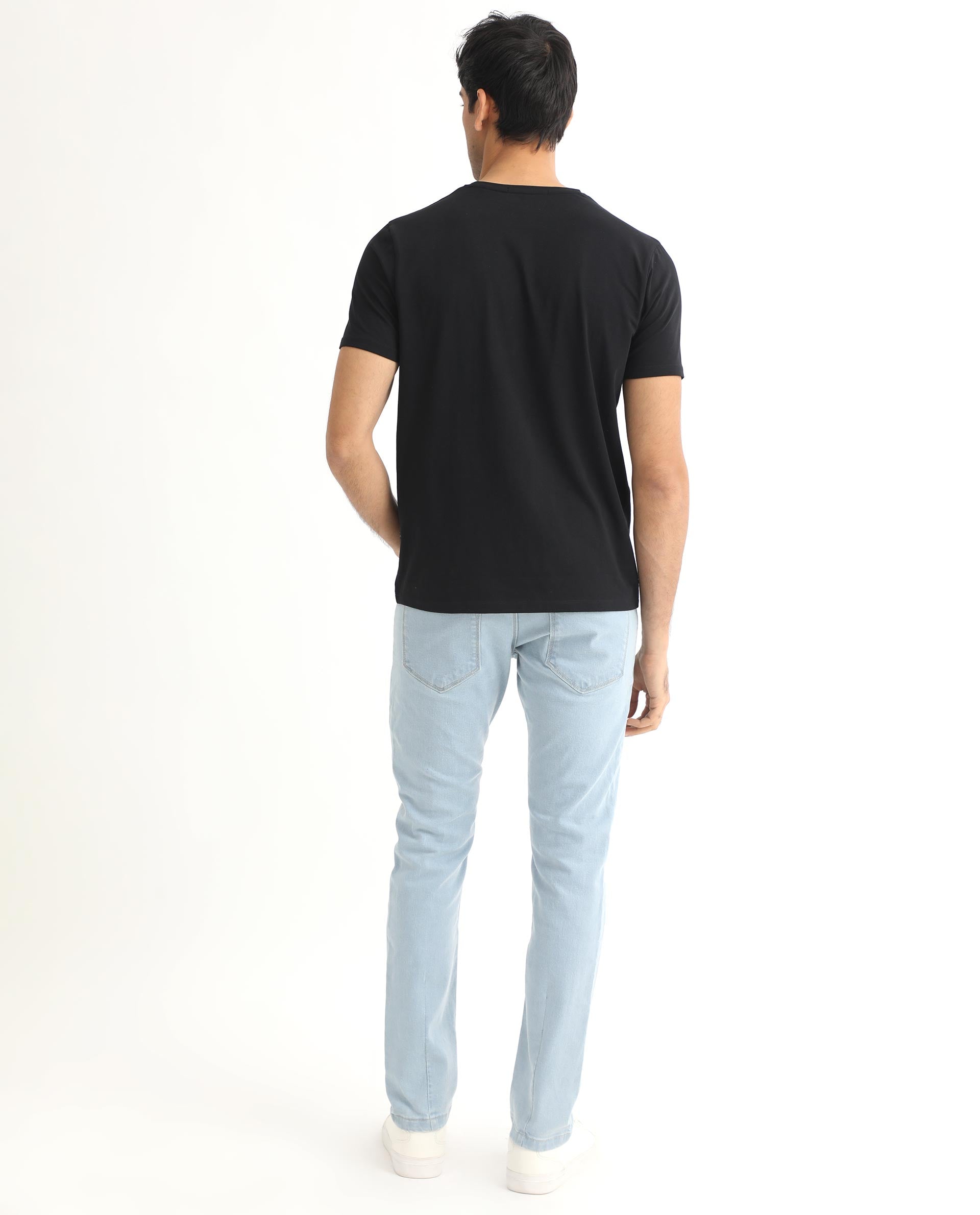 Rare Rabbit Men's Quet Black Crew Neck With Botanical Chest Graphic Half Sleeves Slim Fit T-Shirt