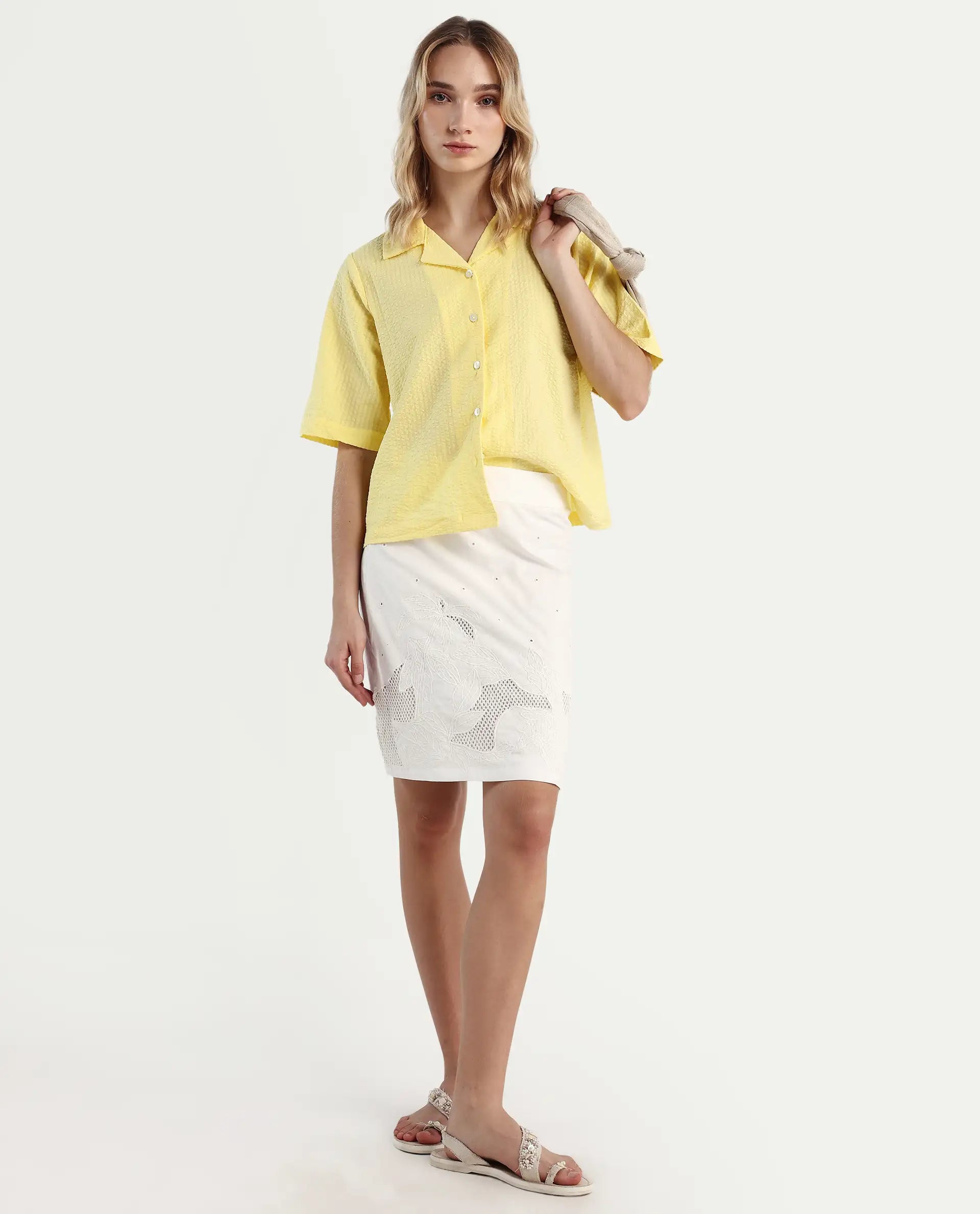 Rareism Women's Quitti B Light Multi Cotton Plain Mini Regular Fit Skirt