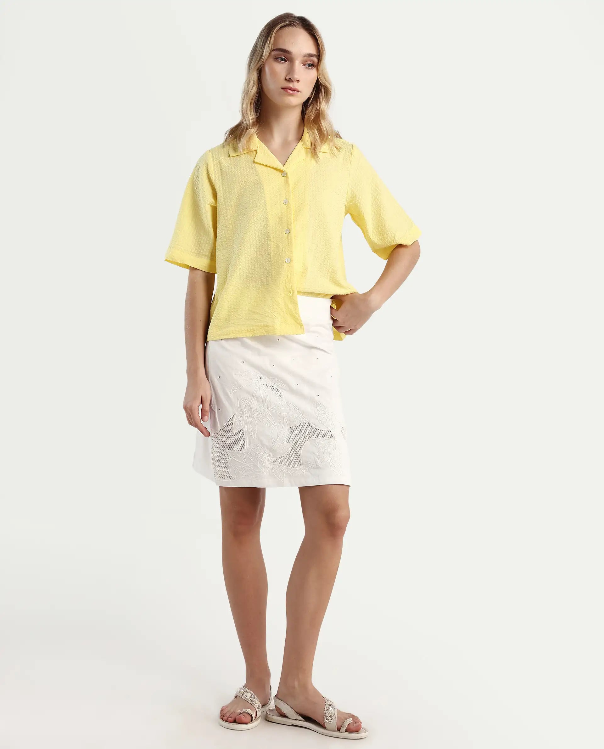 Rareism Women's Quitti B Light Multi Cotton Plain Mini Regular Fit Skirt