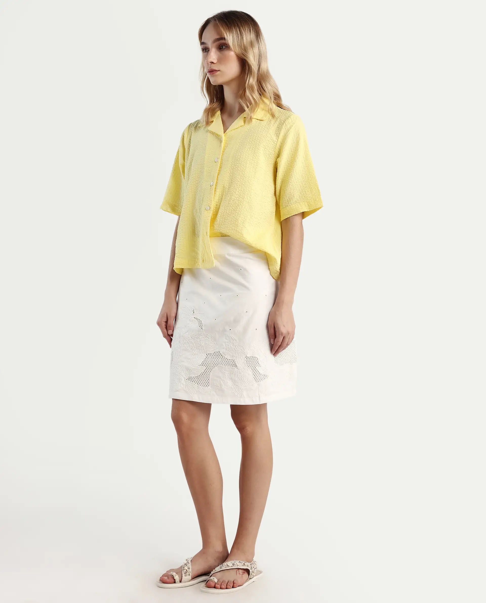 Rareism Women's Quitti B Light Multi Cotton Plain Mini Regular Fit Skirt