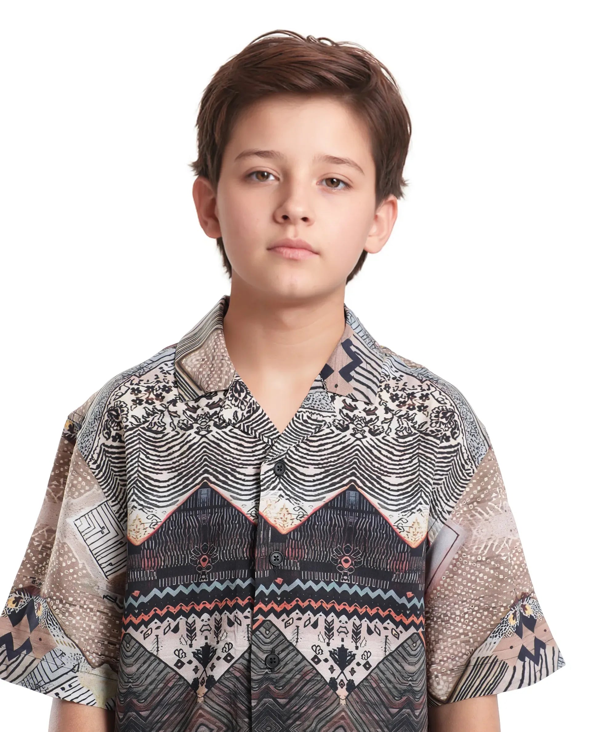 Rare Ones Kids Qun Black Viscose Printed Button Closure Regular Fit Shirt