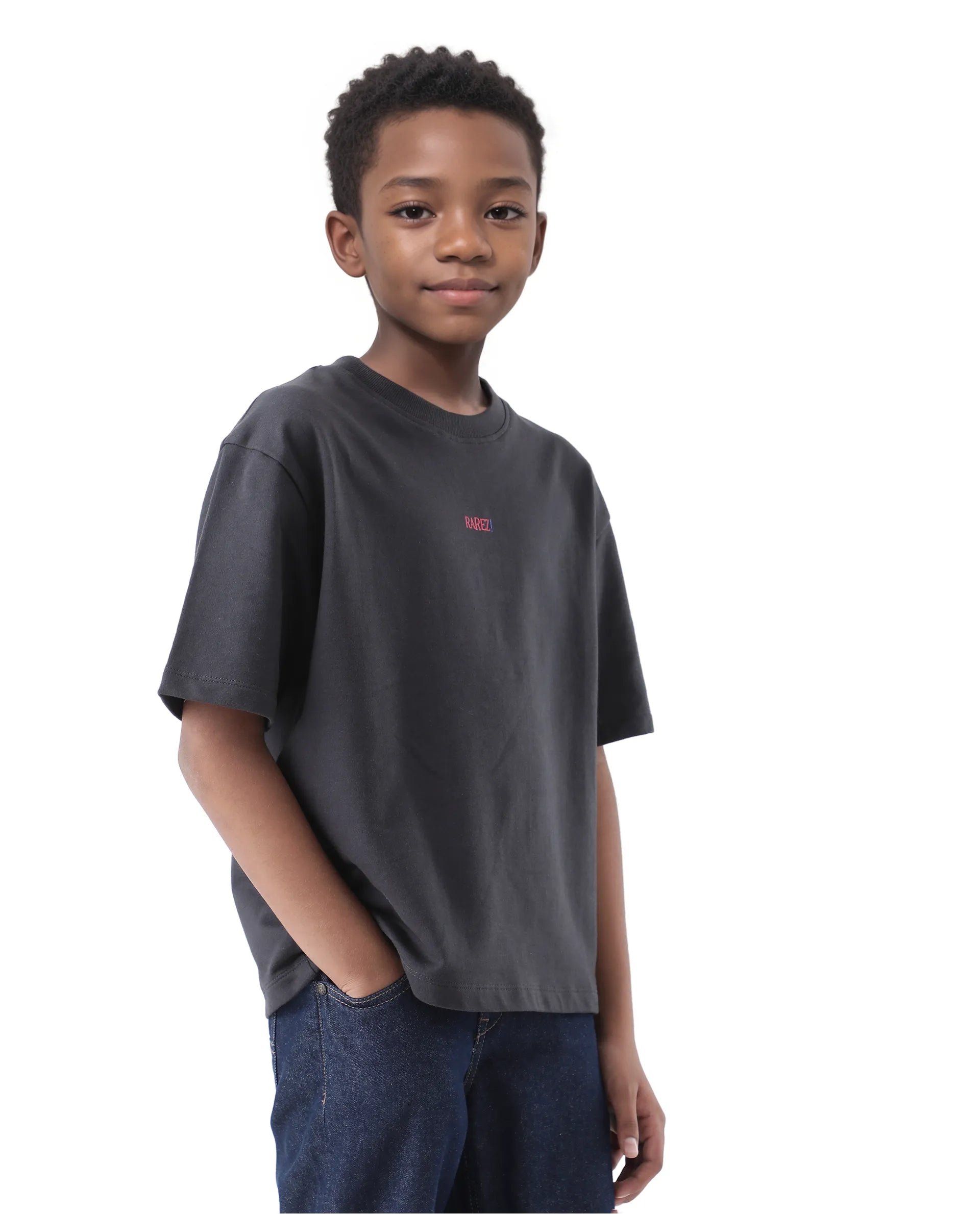 Rare Ones Kids Quote-K Black Cotton Short Sleeve Crew Neck Printed Boxy T-Shirt