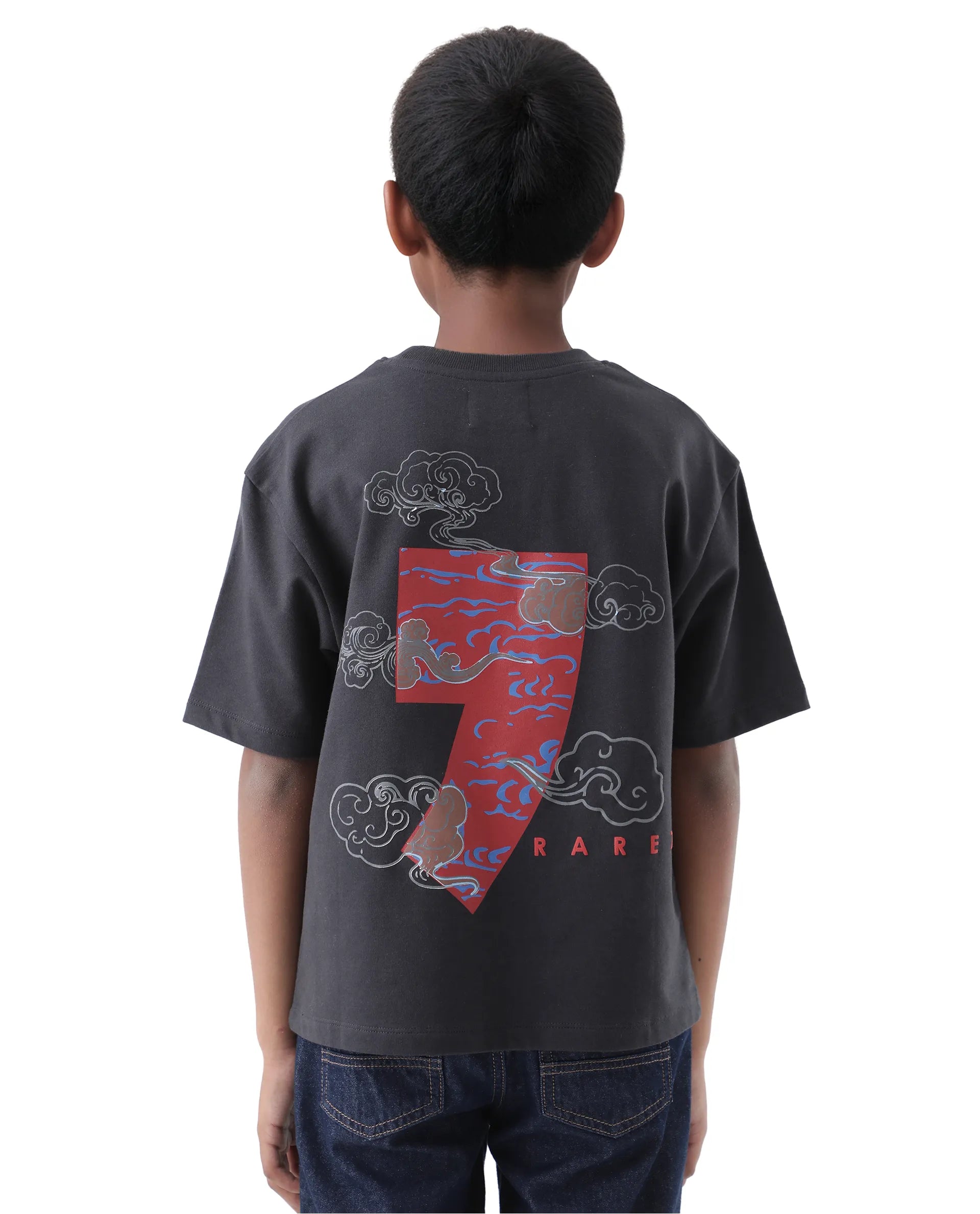 Rare Ones Kids Quote-K Black Cotton Short Sleeve Crew Neck Printed Boxy T-Shirt