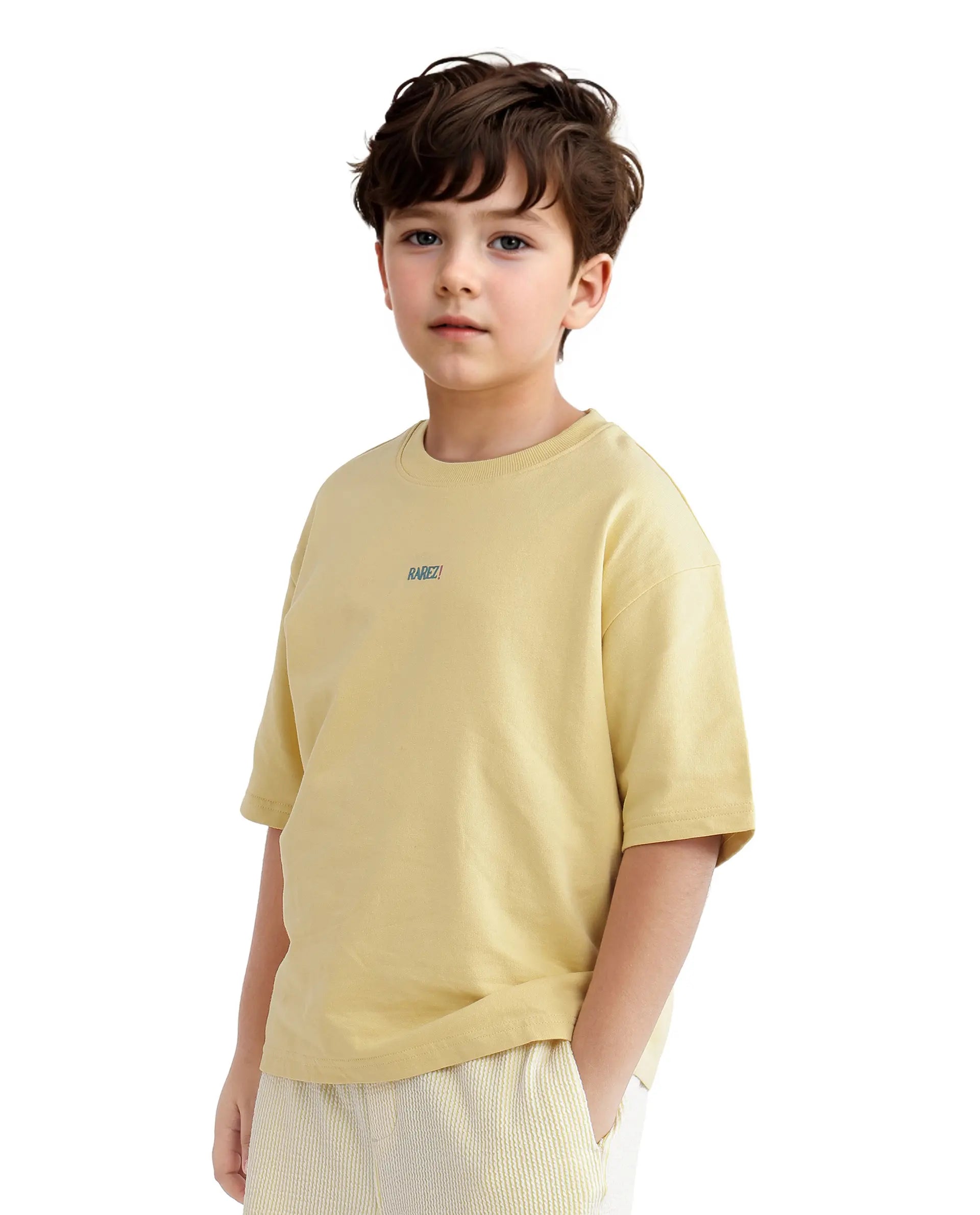 Rare Ones Kids Quote-K Yellow Cotton Short Sleeve Crew Neck Printed T-Shirt