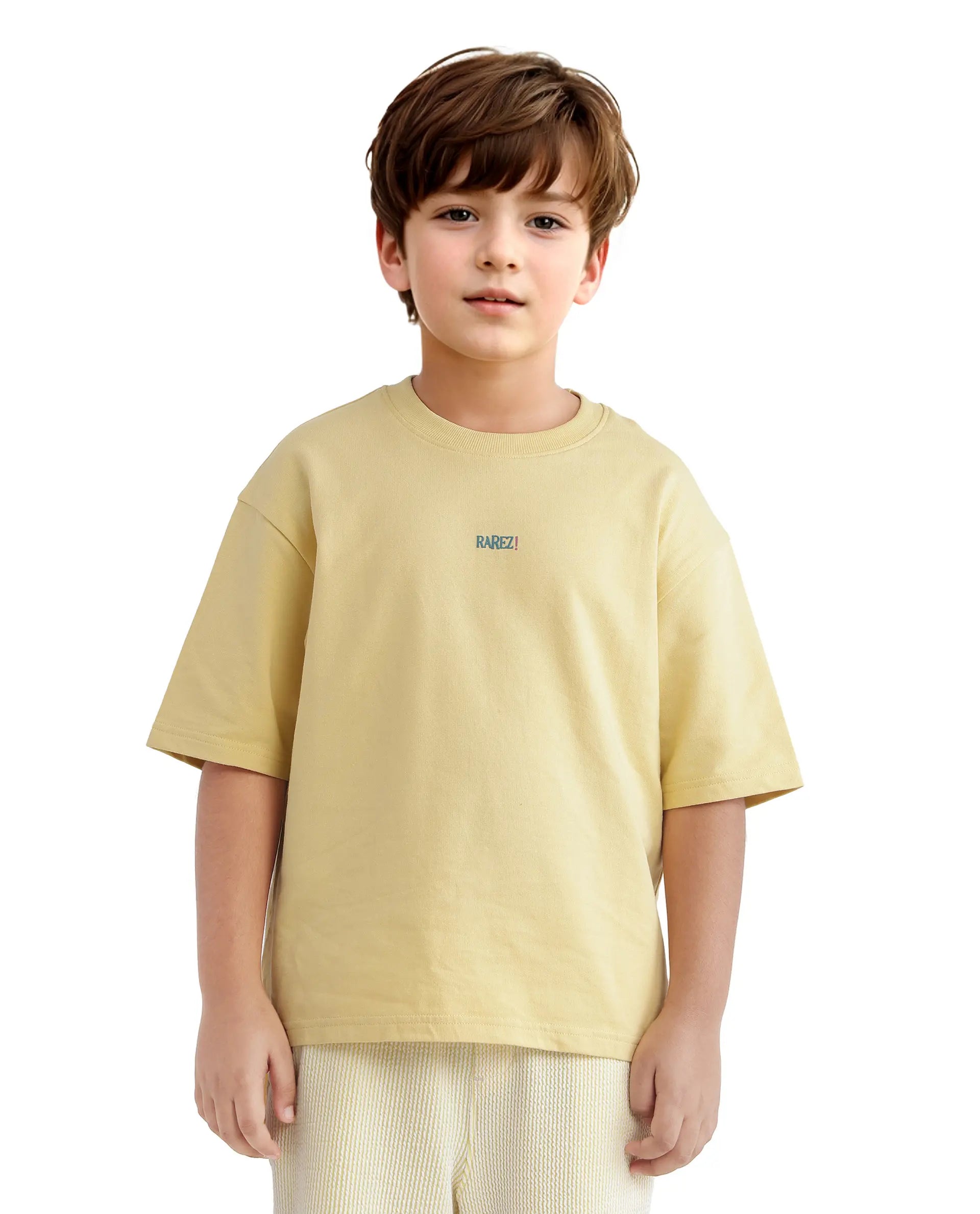 Rare Ones Kids Quote-K Yellow Cotton Short Sleeve Crew Neck Printed T-Shirt