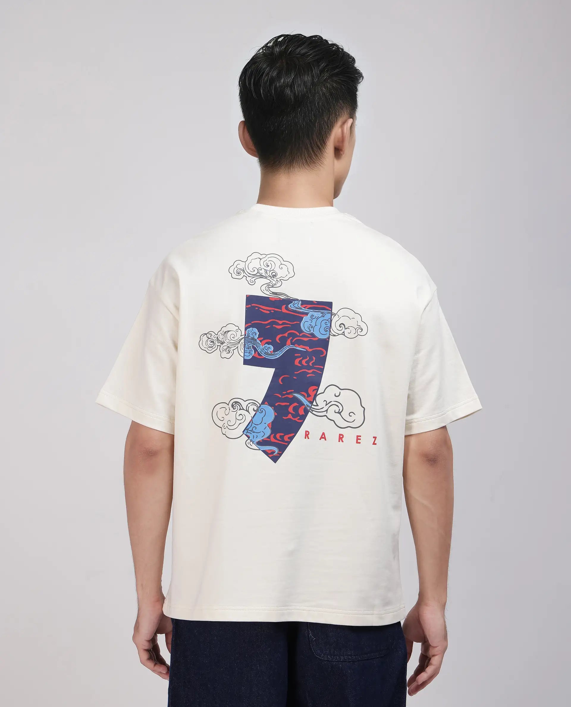 Rare Rabbit Men's Quote Off White Cotton Fabric Half Sleeve Crew Neck Oversized Fit Graphic Print T-Shirt