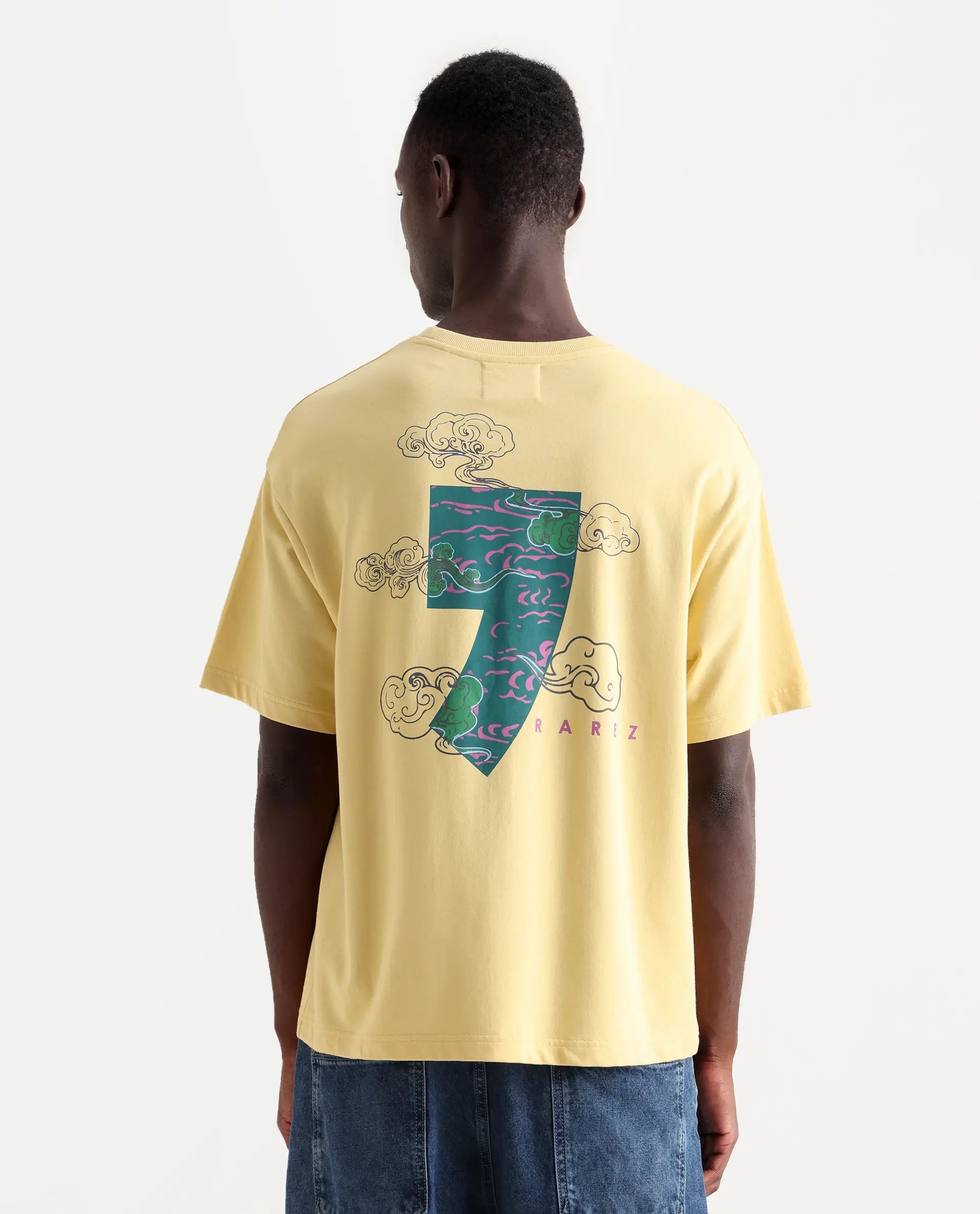 Rare Rabbit Men's Quote Yellow Cotton Graphic Print Oversized Fit Half Sleeve Crew Neck T-Shirt