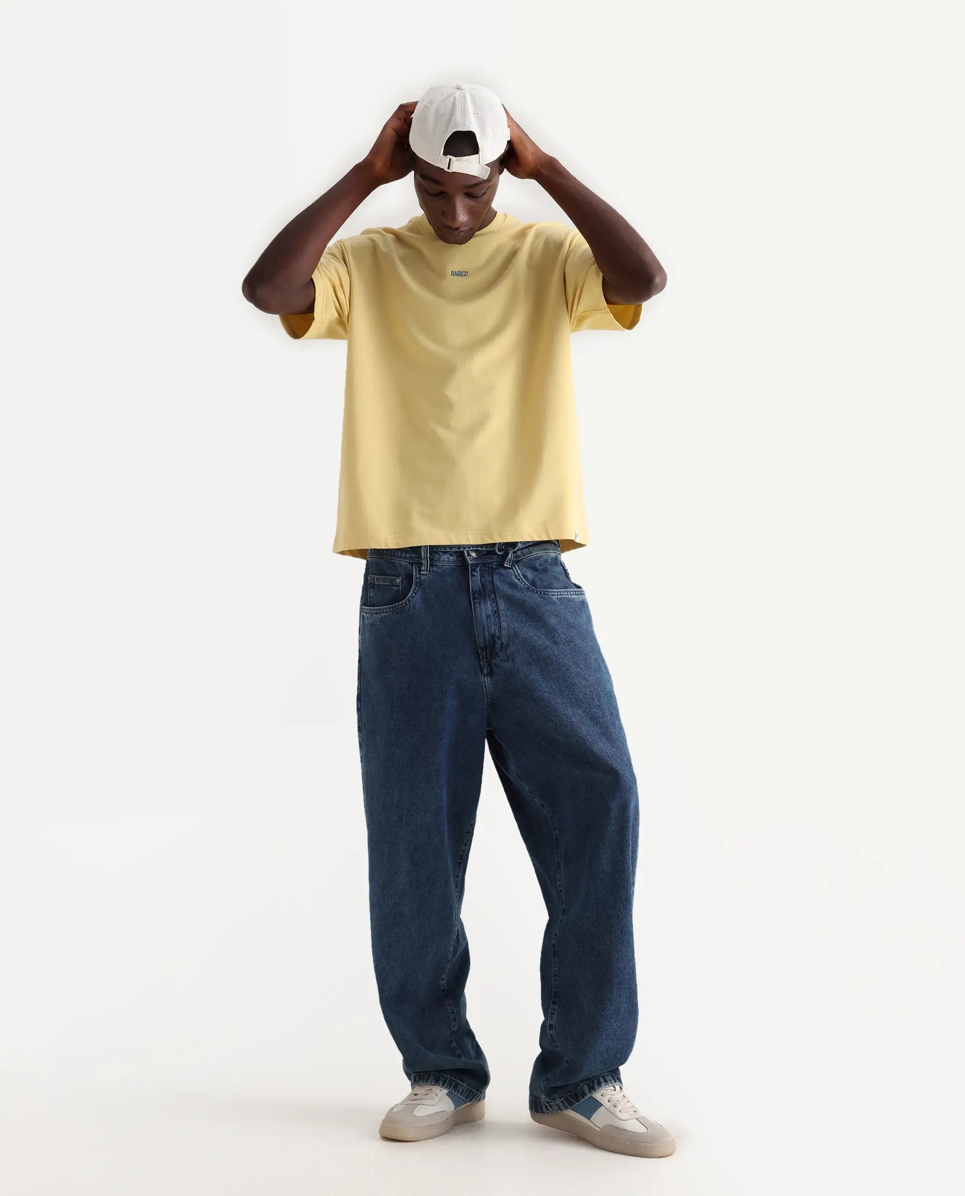 Rare Rabbit Men's Quote Yellow Cotton Graphic Print Oversized Fit Half Sleeve Crew Neck T-Shirt