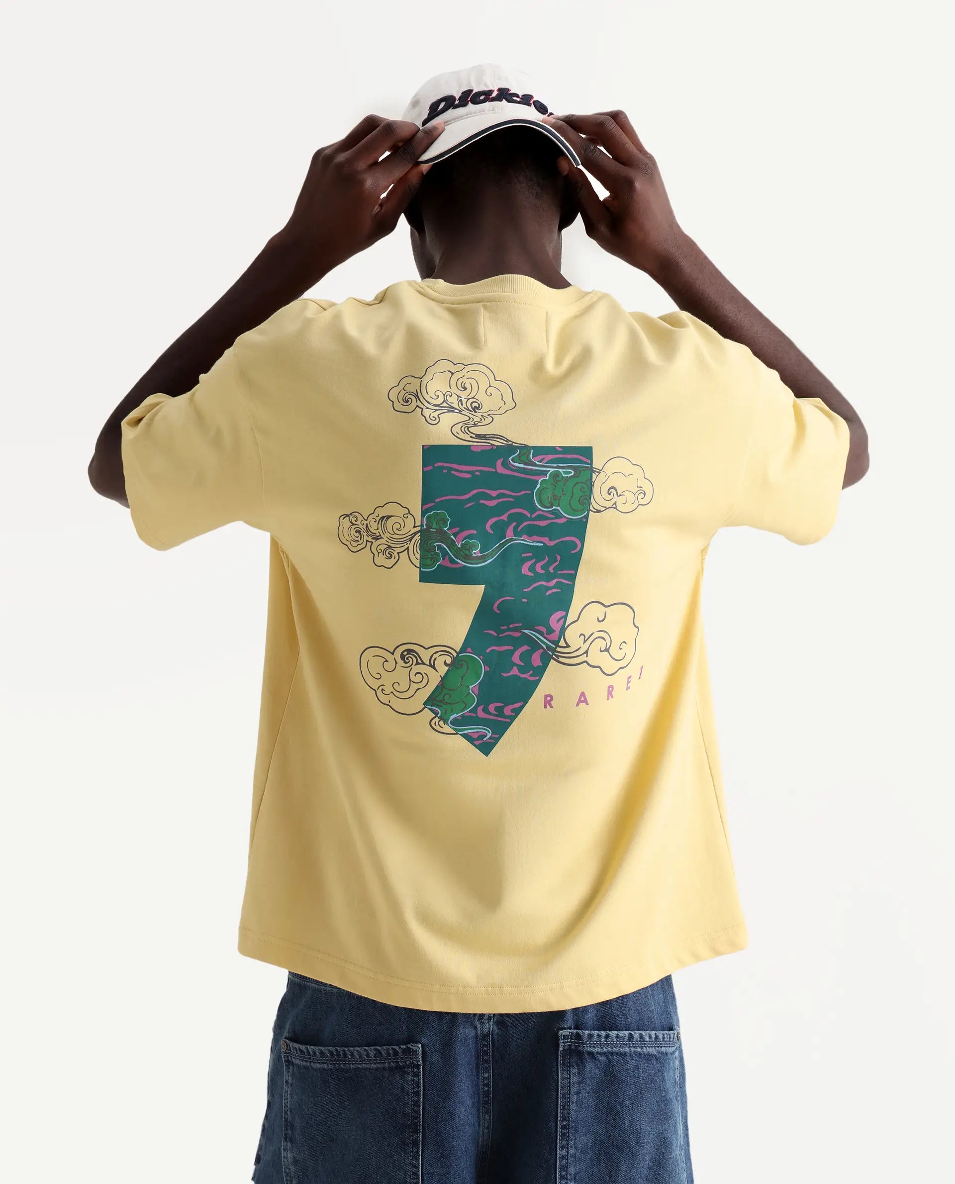 Rare Rabbit Men's Quote Yellow Cotton Graphic Print Oversized Fit Half Sleeve Crew Neck T-Shirt