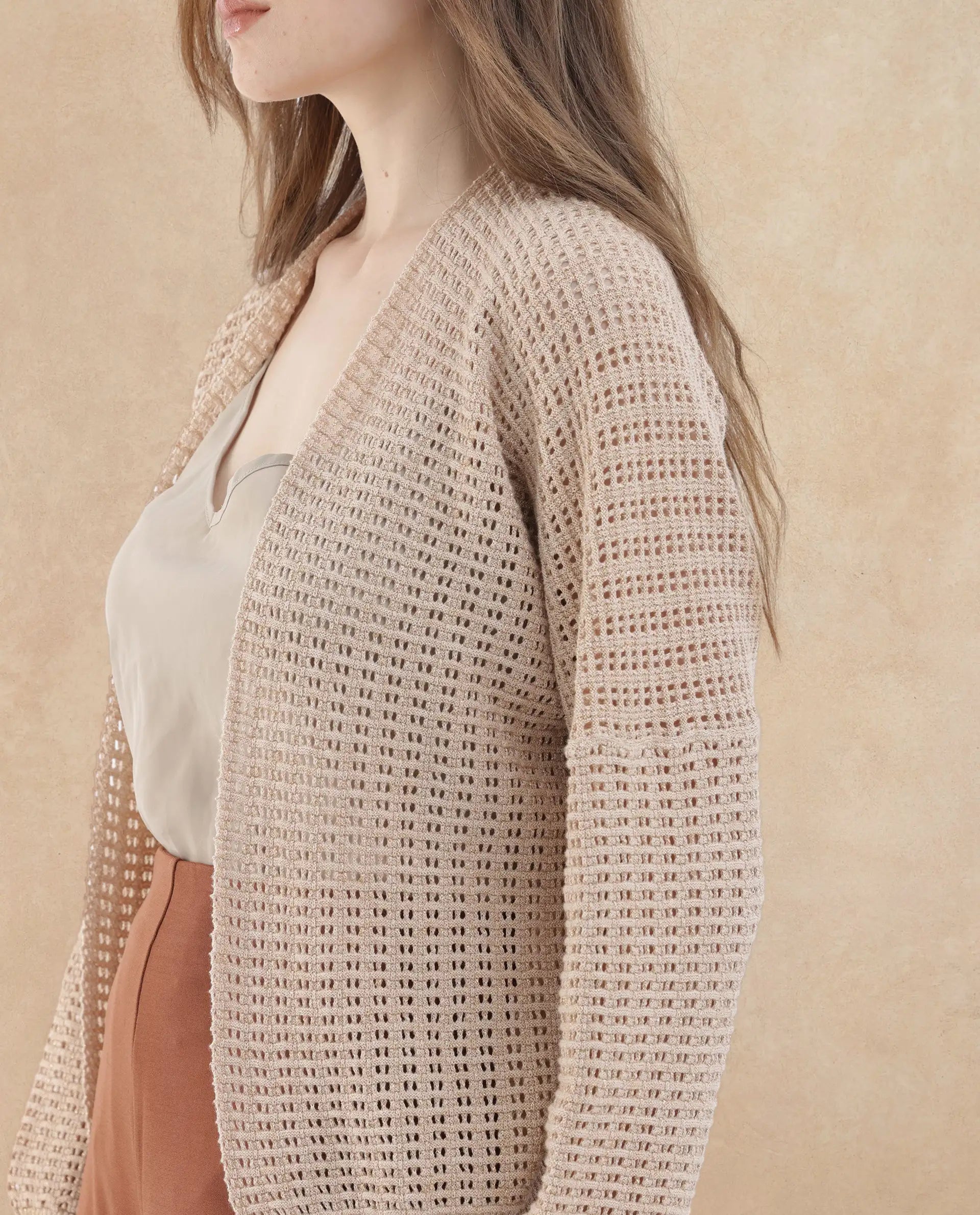 Rareism Women's Roba Gold Cotton Plain Relaxed Fit Shrug