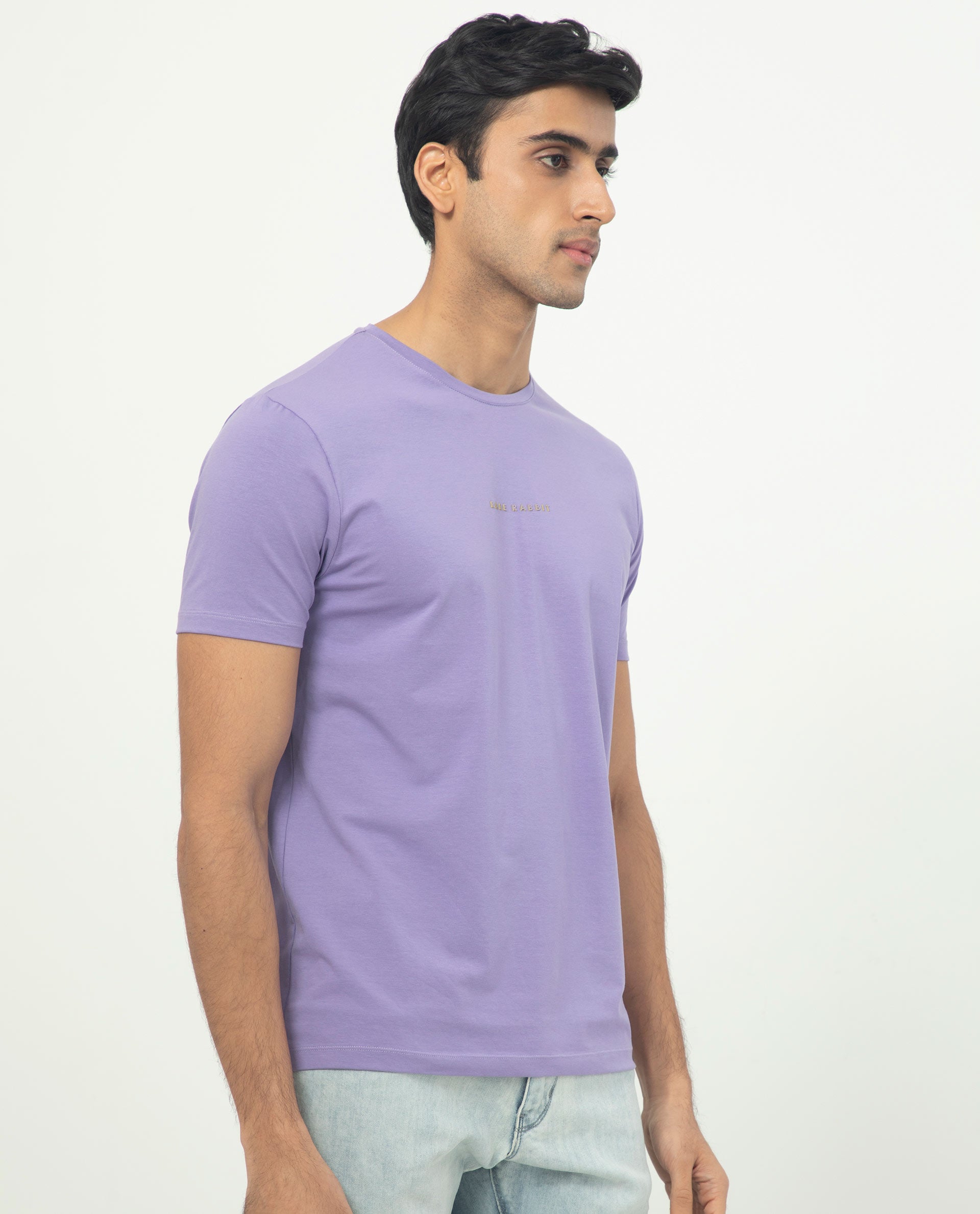 Rare Rabbit Men's Rabbit-5 Purple Crew Neck HD Print Branding Half Sleeves Regular Fit T-Shirt