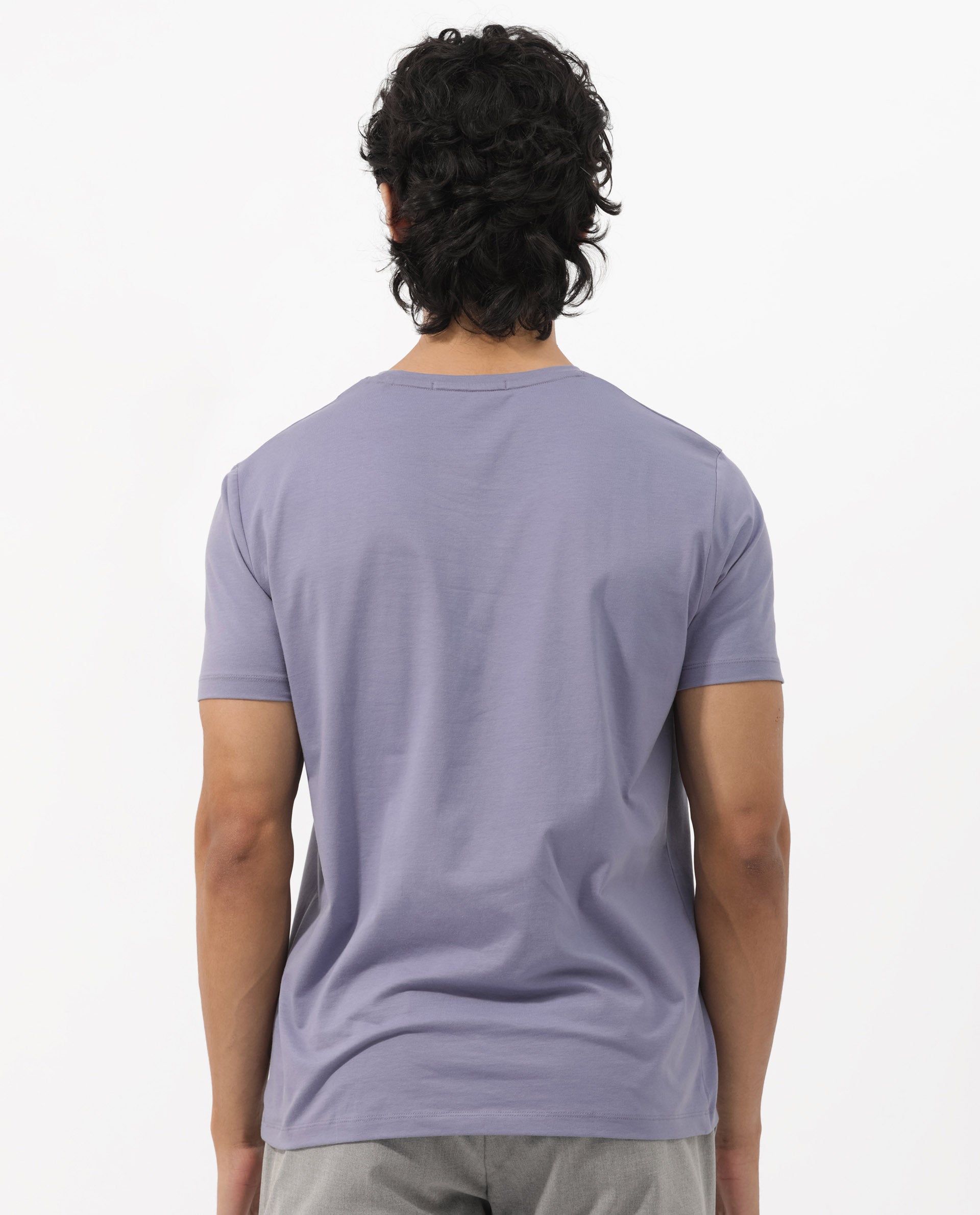 Rare Rabbit Mens Rabbit-Z Dusky Purple Cotton Blend Fabric Short Sleeve Plain T-Shirt