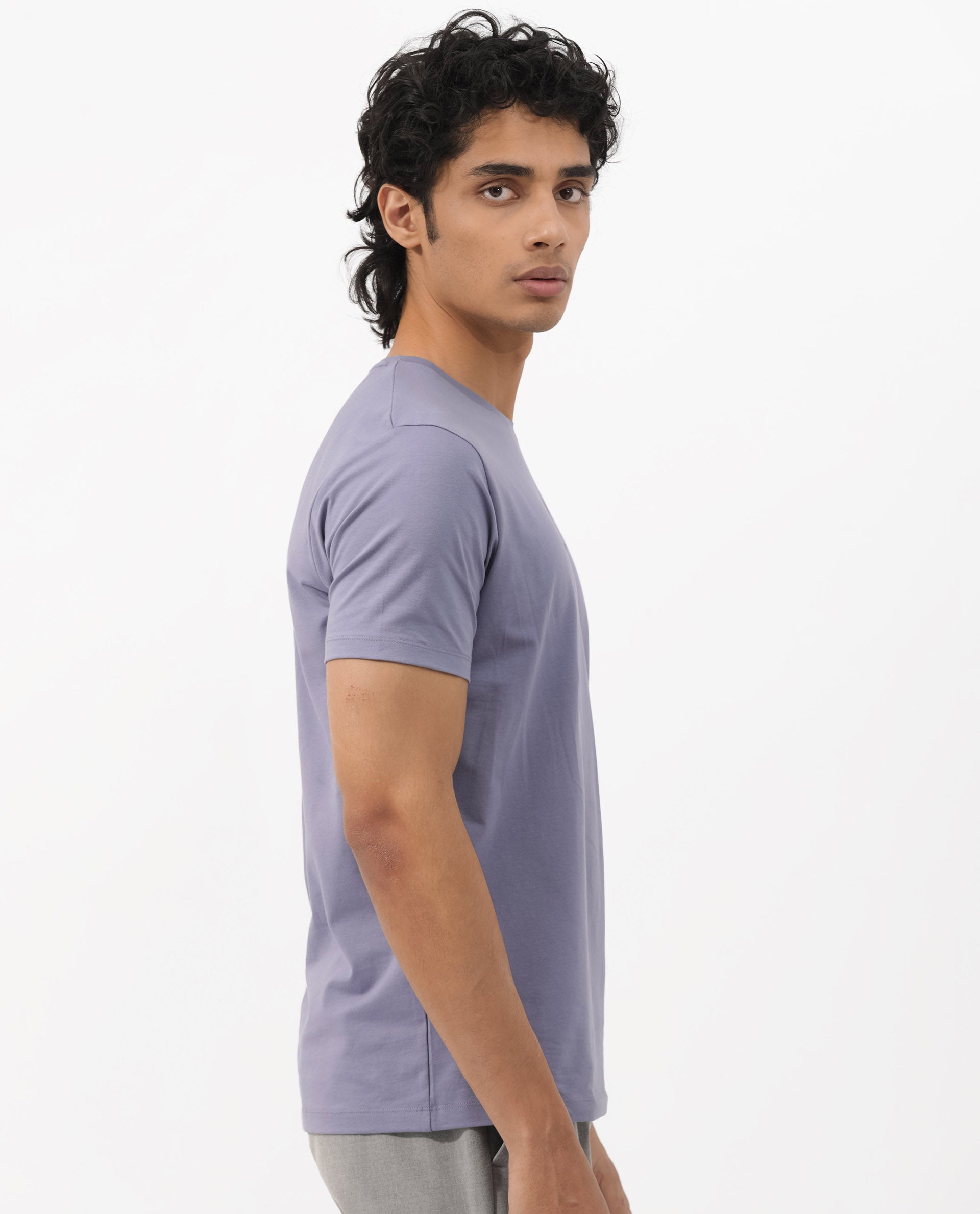 Rare Rabbit Mens Rabbit-Z Dusky Purple Cotton Blend Fabric Short Sleeve Plain T-Shirt