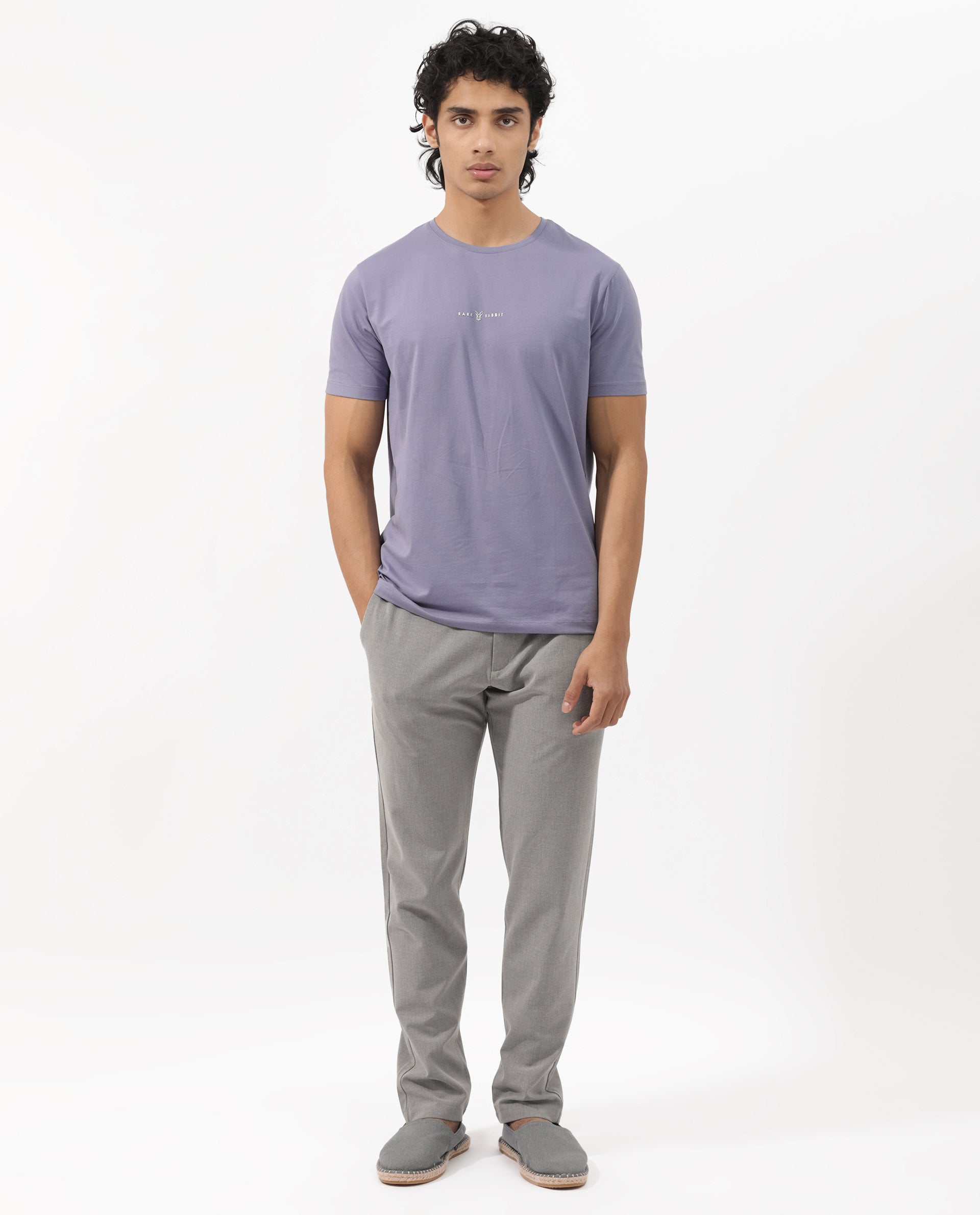 Rare Rabbit Mens Rabbit-Z Dusky Purple Cotton Blend Fabric Short Sleeve Plain T-Shirt