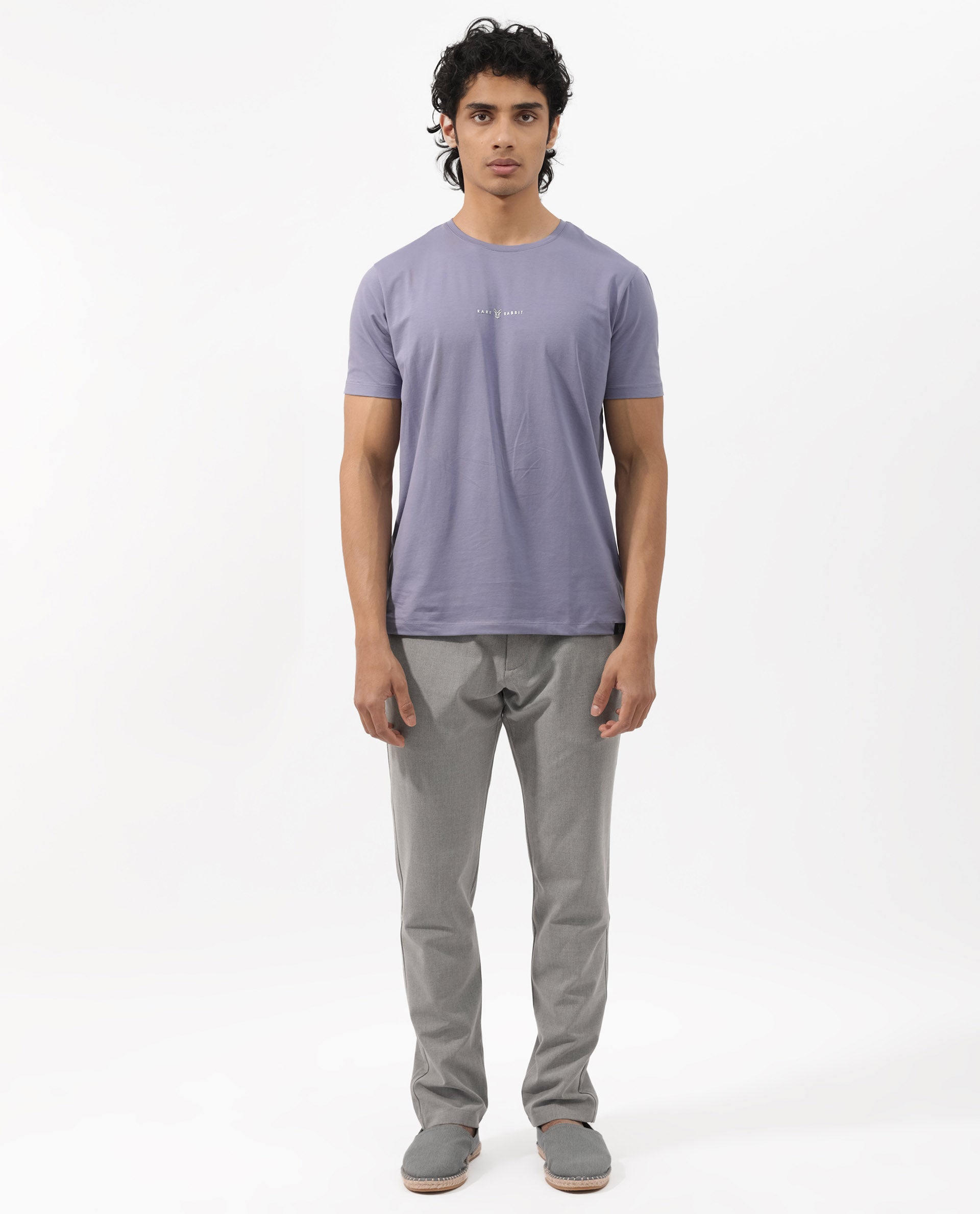 Rare Rabbit Mens Rabbit-Z Dusky Purple Cotton Blend Fabric Short Sleeve Plain T-Shirt