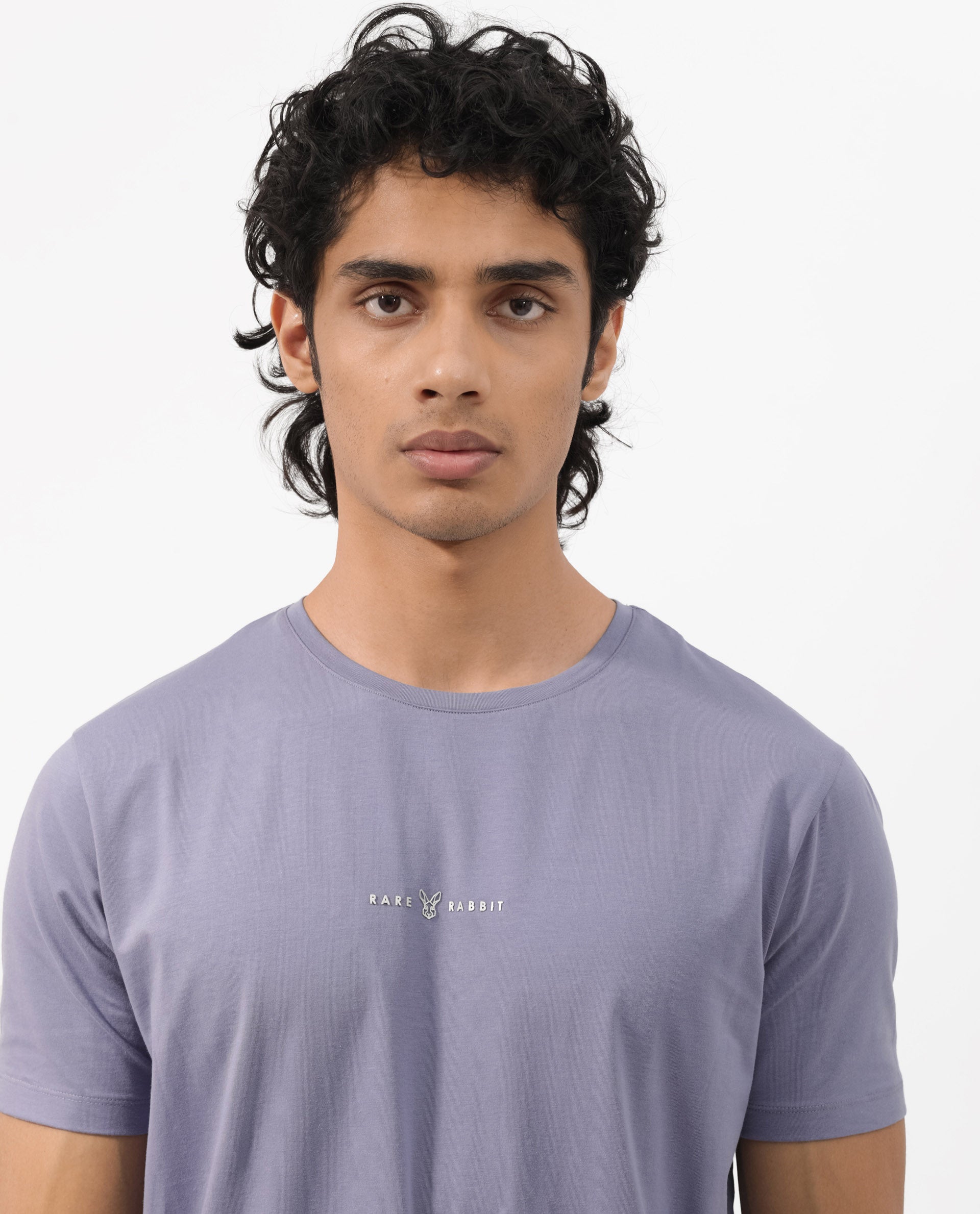 Rare Rabbit Mens Rabbit-Z Dusky Purple Cotton Blend Fabric Short Sleeve Plain T-Shirt