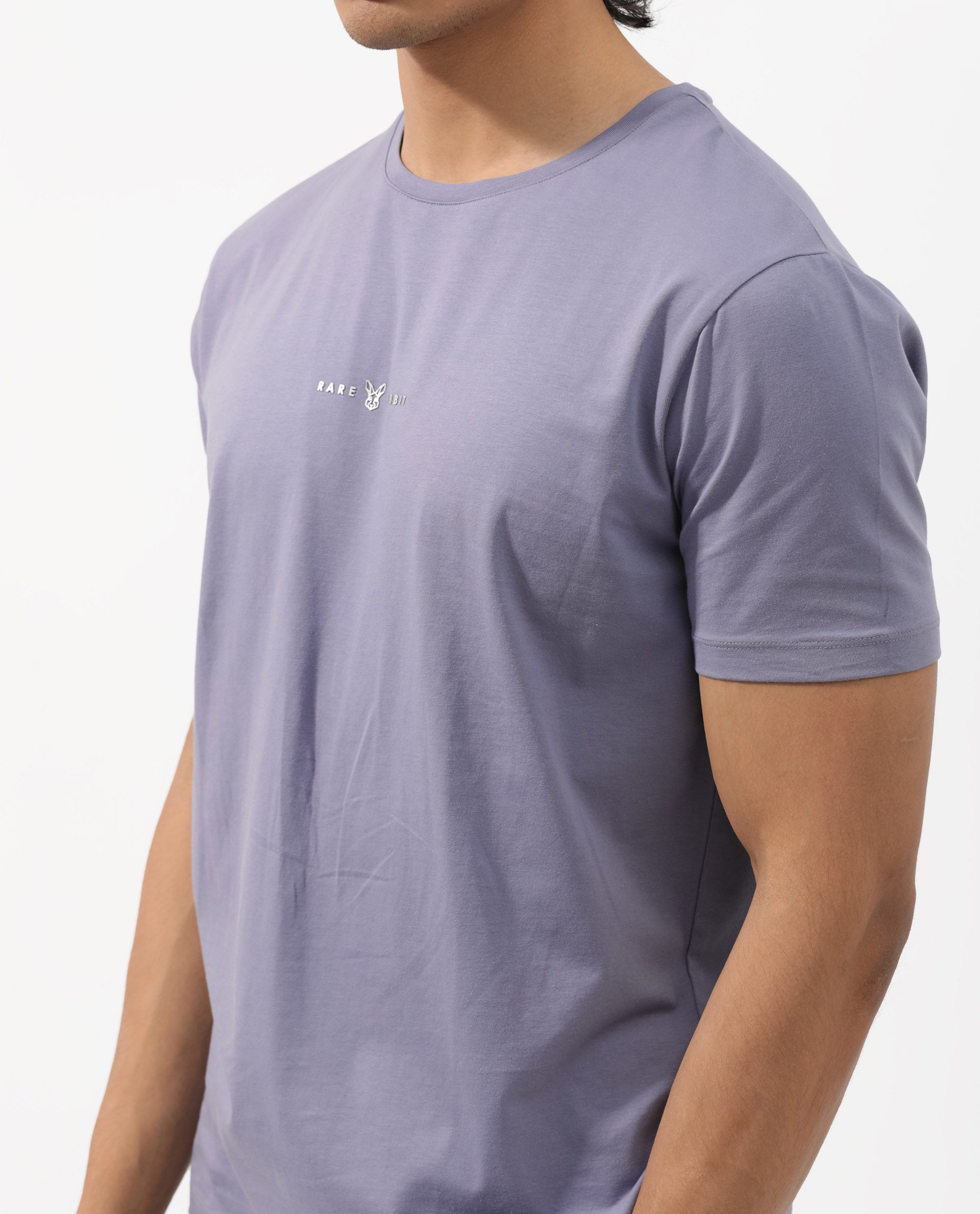 Rare Rabbit Mens Rabbit-Z Dusky Purple Cotton Blend Fabric Short Sleeve Plain T-Shirt
